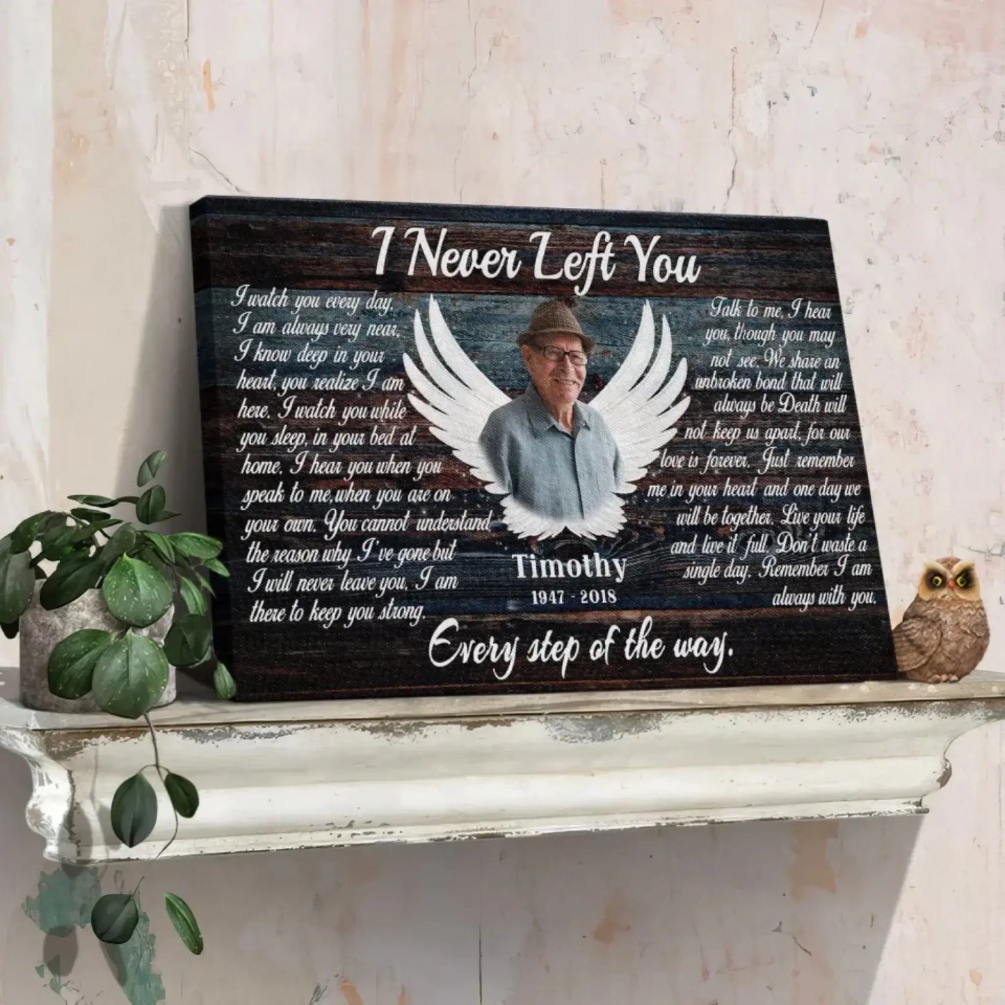 "I Never Left You" Sympathy Keepsake - Personalized Poster/Canvas Prints - Custom Memorial Photo Gift with Angel Wings Ezcustomize