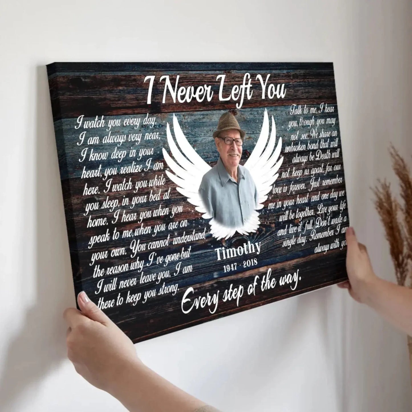 "I Never Left You" Sympathy Keepsake - Personalized Poster/Canvas Prints - Custom Memorial Photo Gift with Angel Wings Ezcustomize
