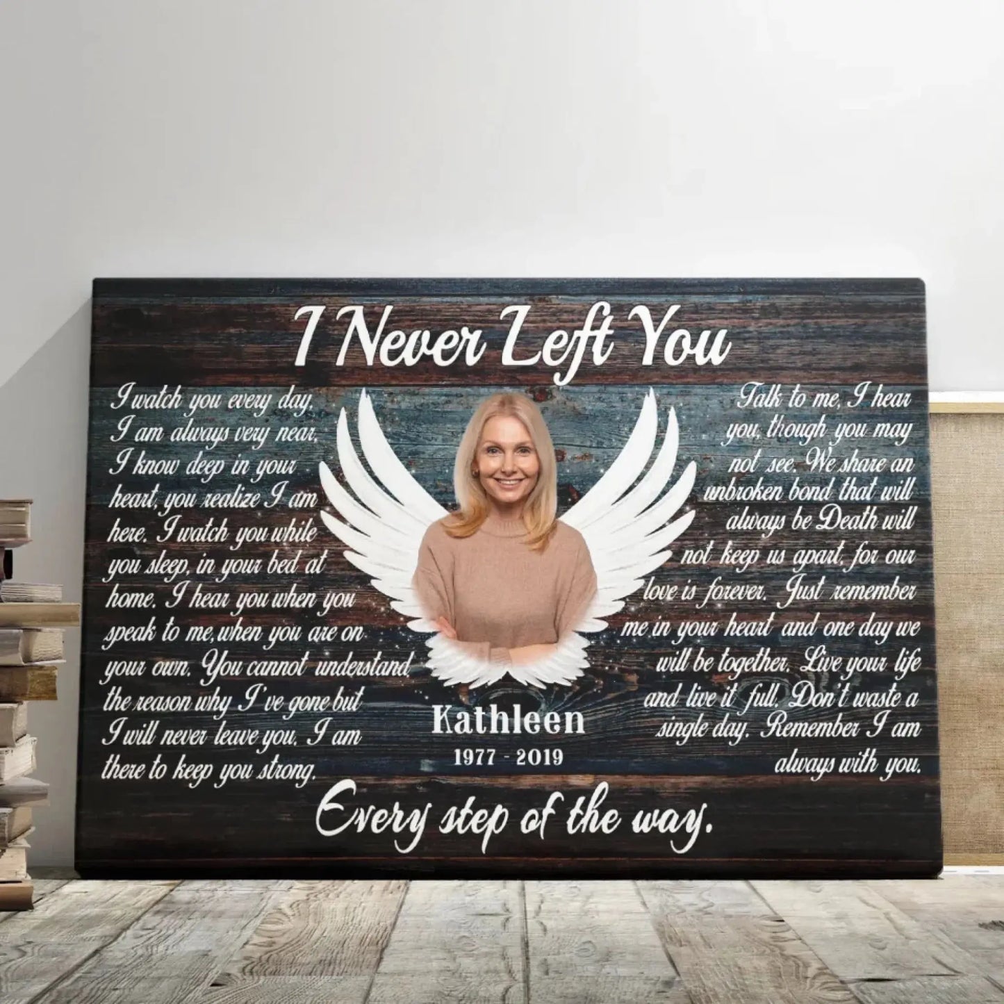 "I Never Left You" Sympathy Keepsake - Personalized Poster/Canvas Prints - Custom Memorial Photo Gift with Angel Wings Ezcustomize