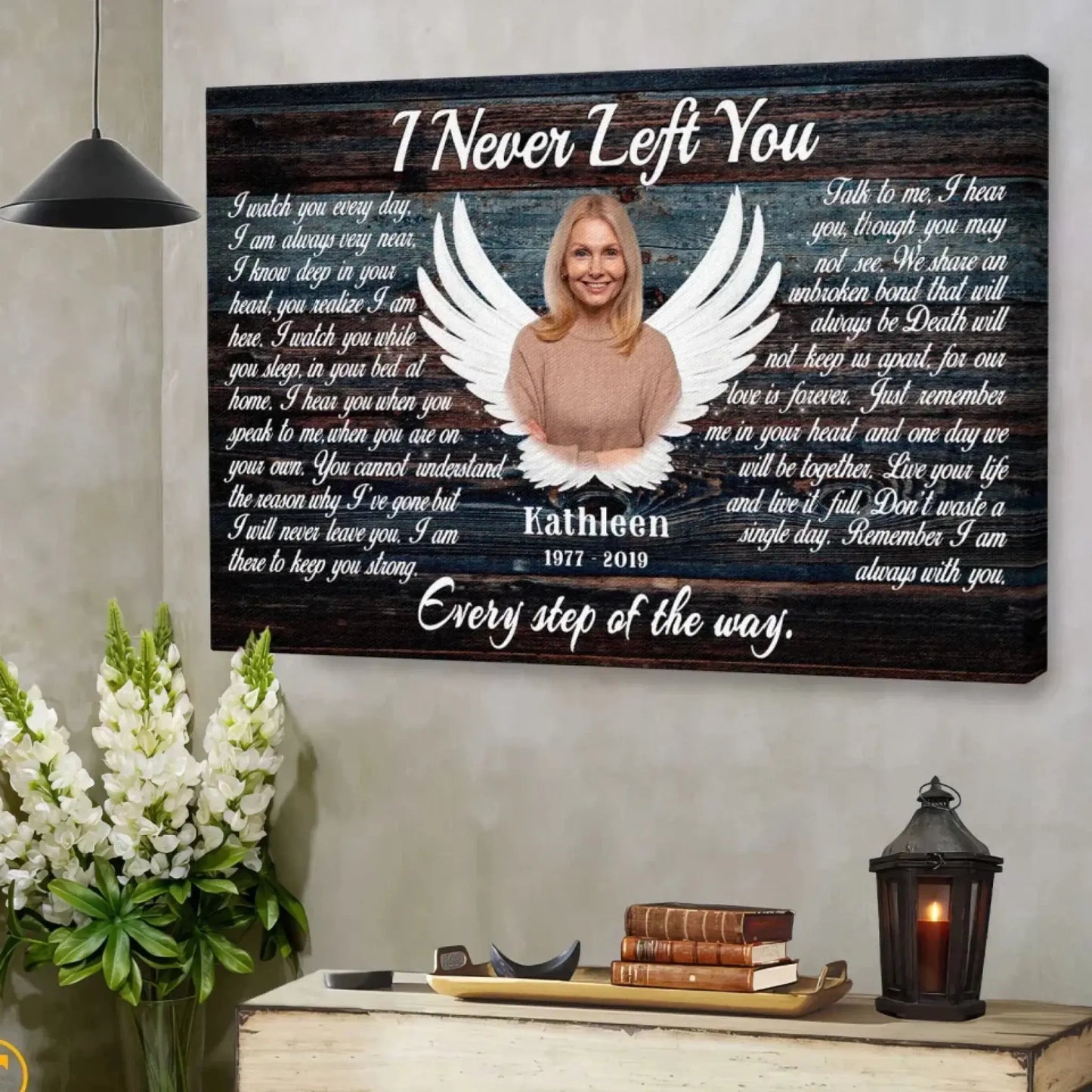 "I Never Left You" Sympathy Keepsake - Personalized Poster/Canvas Prints - Custom Memorial Photo Gift with Angel Wings Ezcustomize