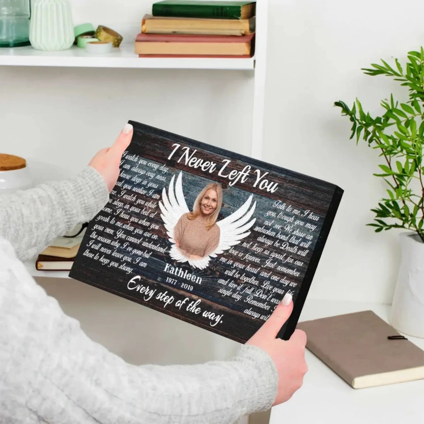 "I Never Left You" Sympathy Keepsake - Personalized Poster/Canvas Prints - Custom Memorial Photo Gift with Angel Wings Ezcustomize