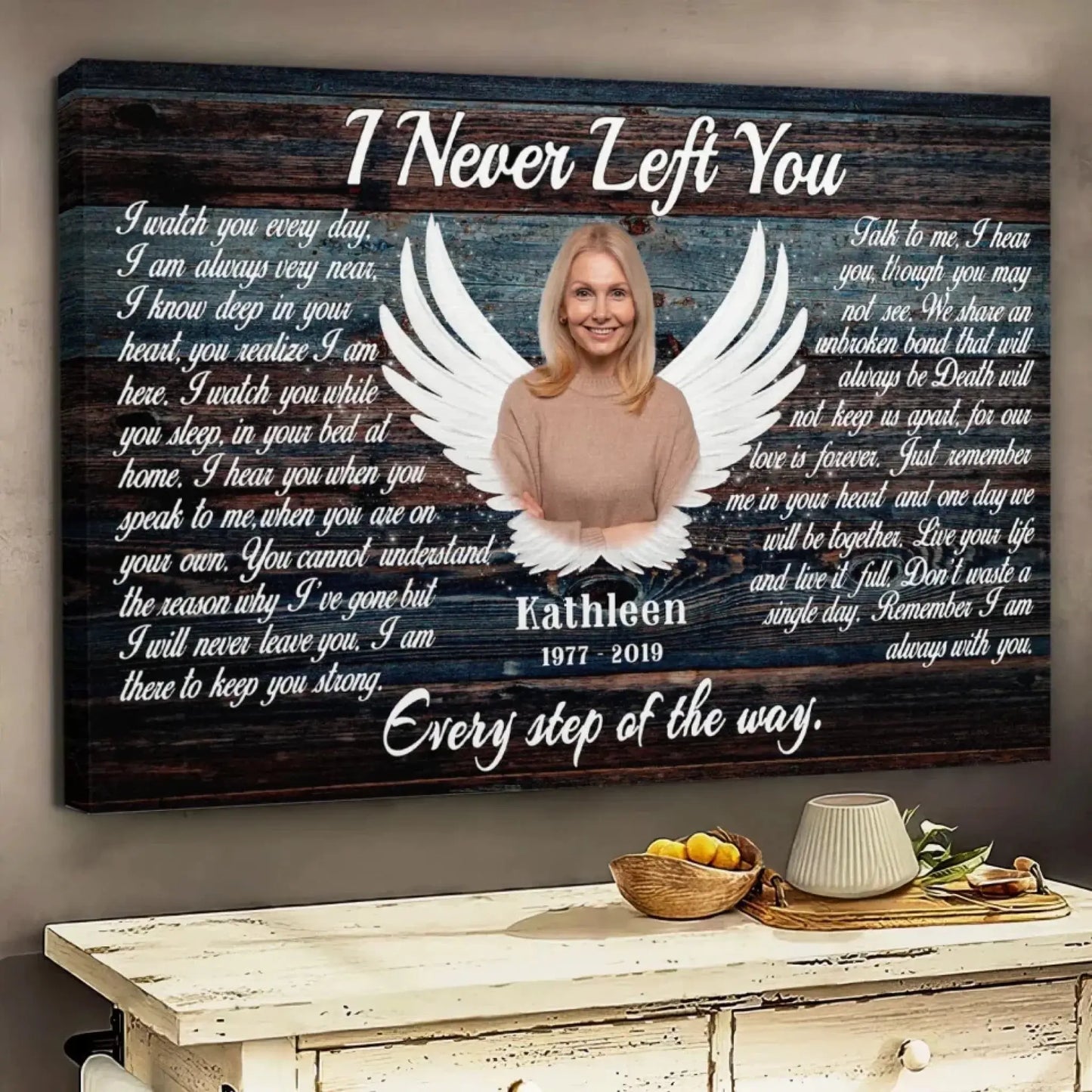 "I Never Left You" Sympathy Keepsake - Personalized Poster/Canvas Prints - Custom Memorial Photo Gift with Angel Wings Ezcustomize