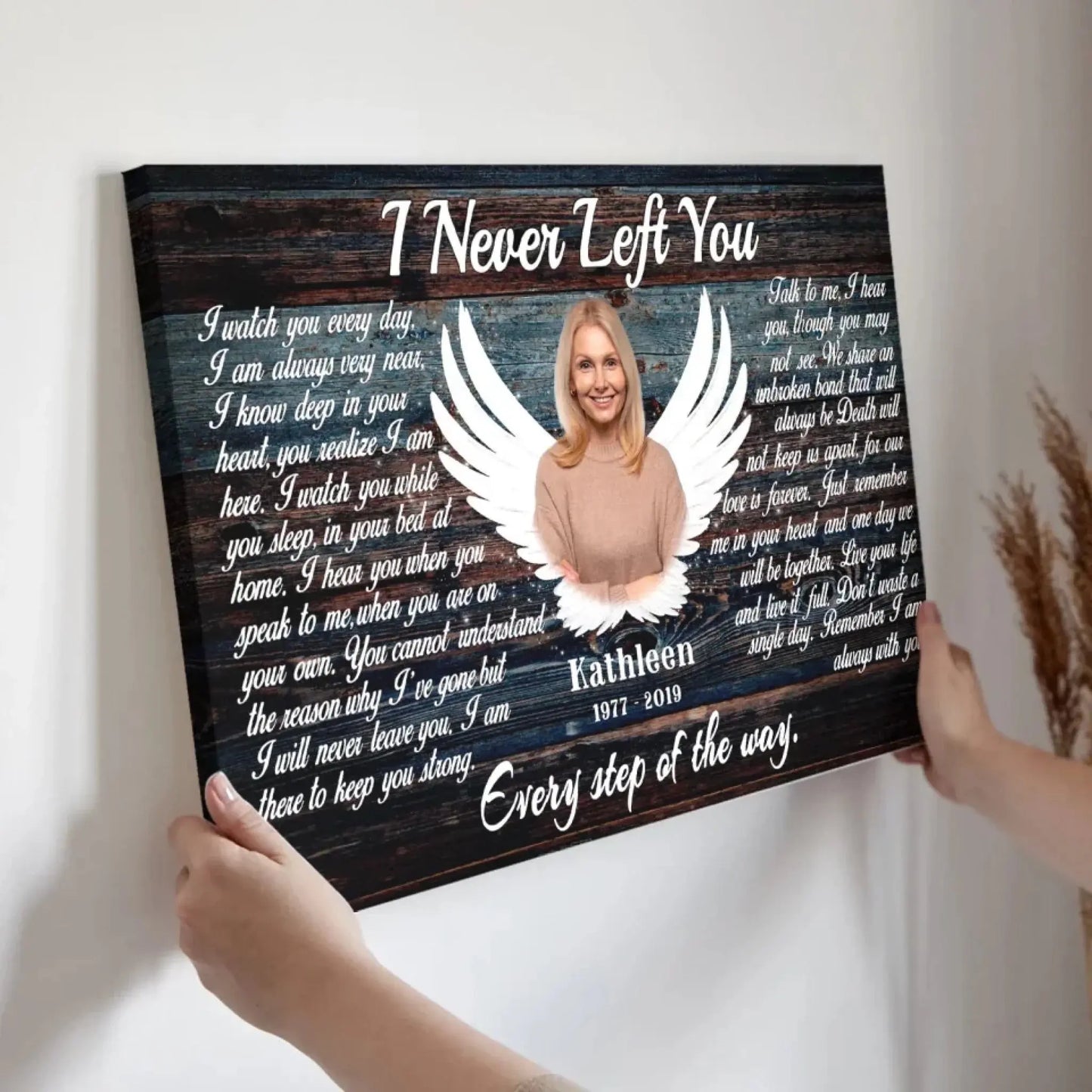 "I Never Left You" Sympathy Keepsake - Personalized Poster/Canvas Prints - Custom Memorial Photo Gift with Angel Wings Ezcustomize