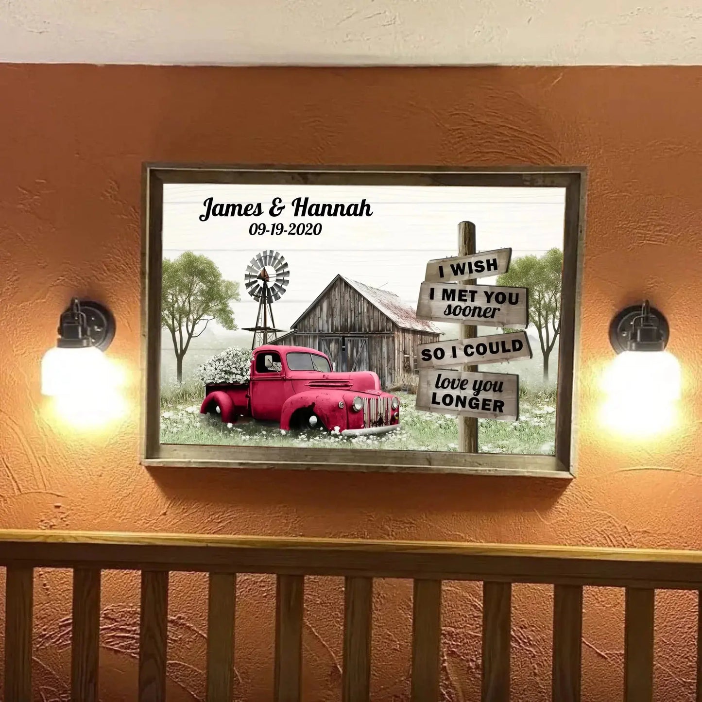 I Wish I Met You Sooner" Personalized Wall Art – Custom Red Truck Canvas Print with Name & Date, Romantic Farmhouse Decor Gift for Anniversary, Valentine’s Day, or Just Because Ezcustomize