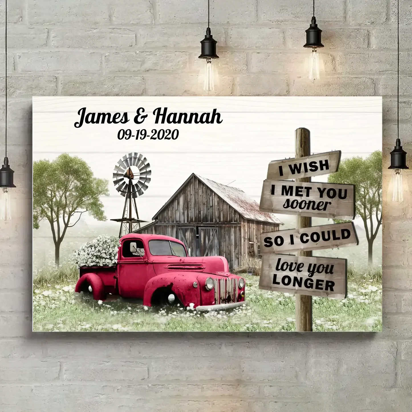 I Wish I Met You Sooner" Personalized Wall Art – Custom Red Truck Canvas Print with Name & Date, Romantic Farmhouse Decor Gift for Anniversary, Valentine’s Day, or Just Because Ezcustomize