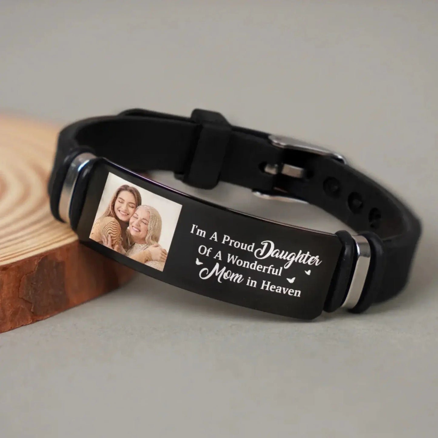 I'm A Proud Daughter - Custom Photo Memorial Gift For Women, Daughters, Mom, Dad - Personalized Engraved Bracelet Ezcustomize