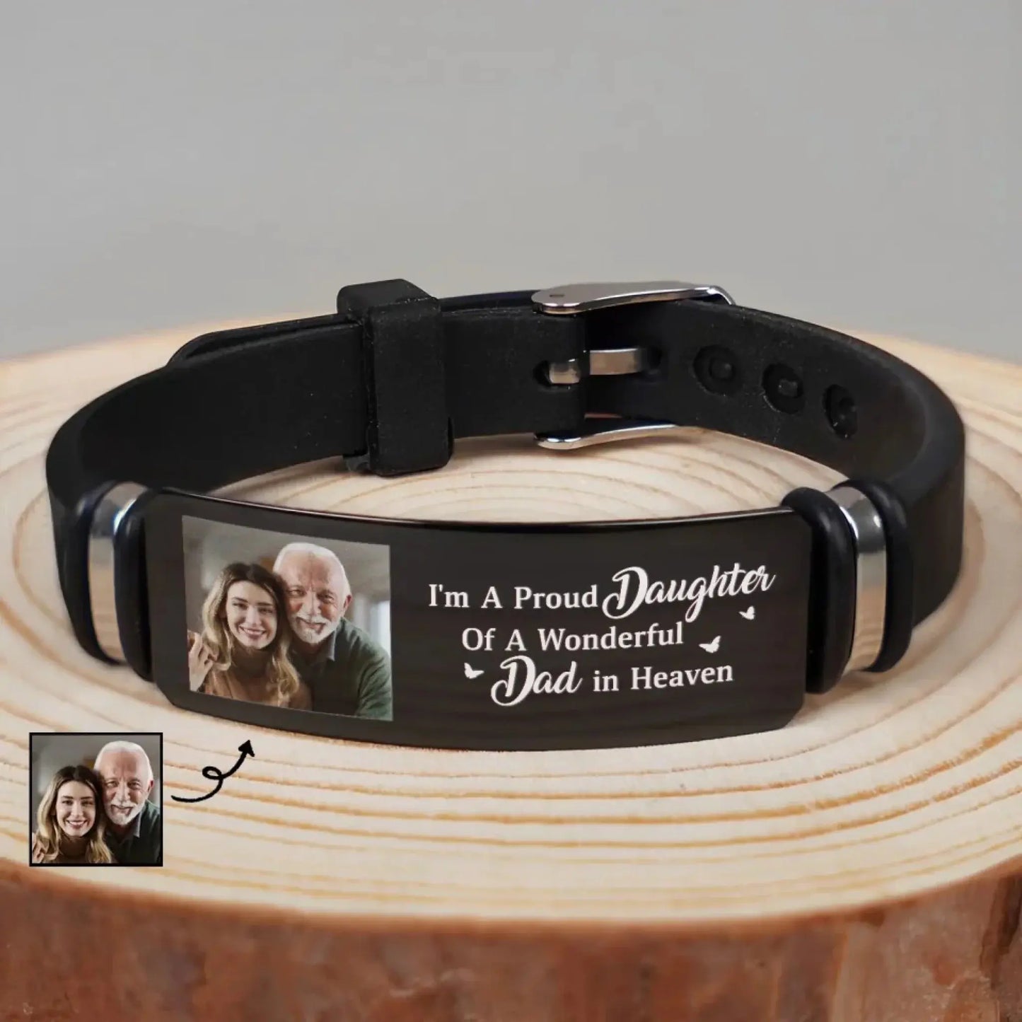 I'm A Proud Daughter - Custom Photo Memorial Gift For Women, Daughters, Mom, Dad - Personalized Engraved Bracelet Ezcustomize