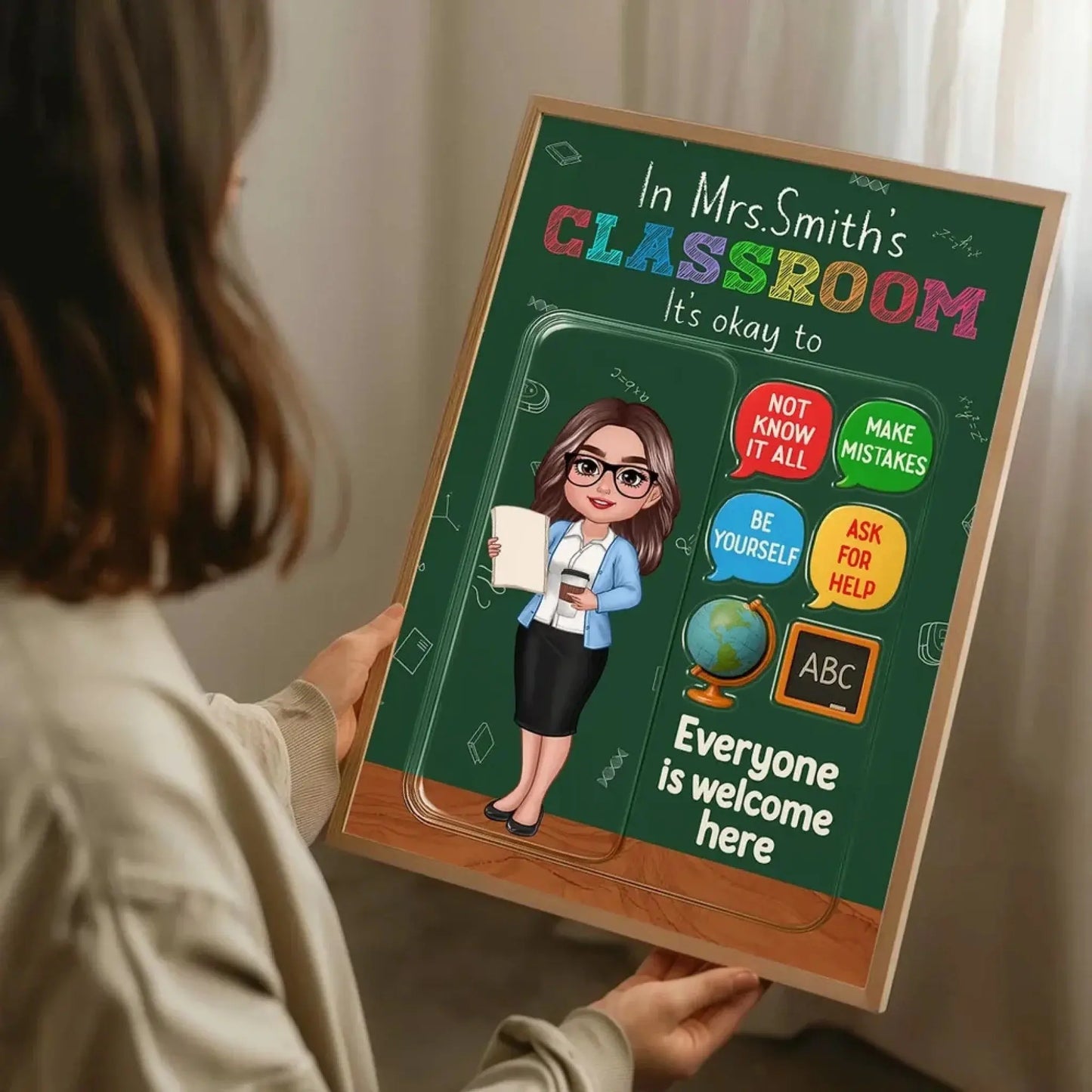 In This Classroom It’s Okay – 3D Effect Action Figure Personalized Teacher Poster, Custom Back To School Wall Art Gift for Teachers Ezcustomize