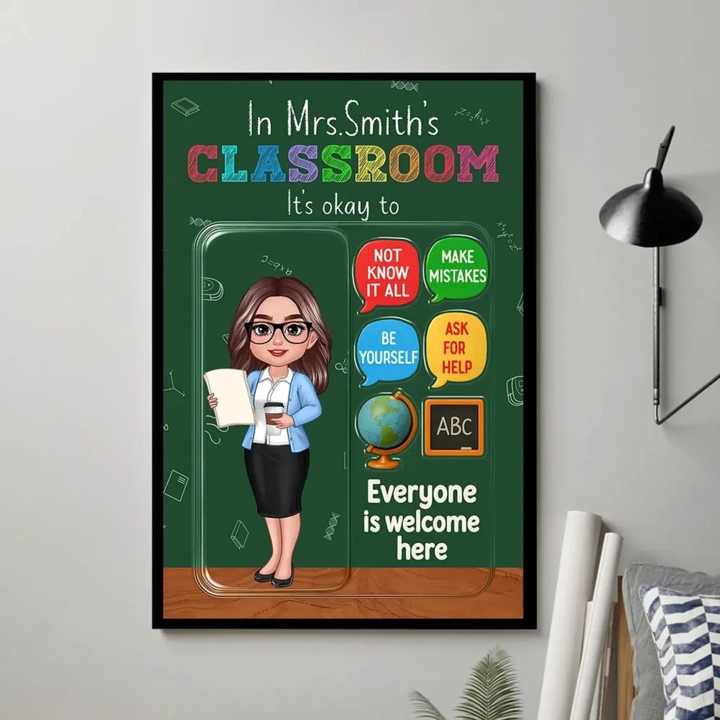 In This Classroom It’s Okay – 3D Effect Action Figure Personalized Teacher Poster, Custom Back To School Wall Art Gift for Teachers Ezcustomize