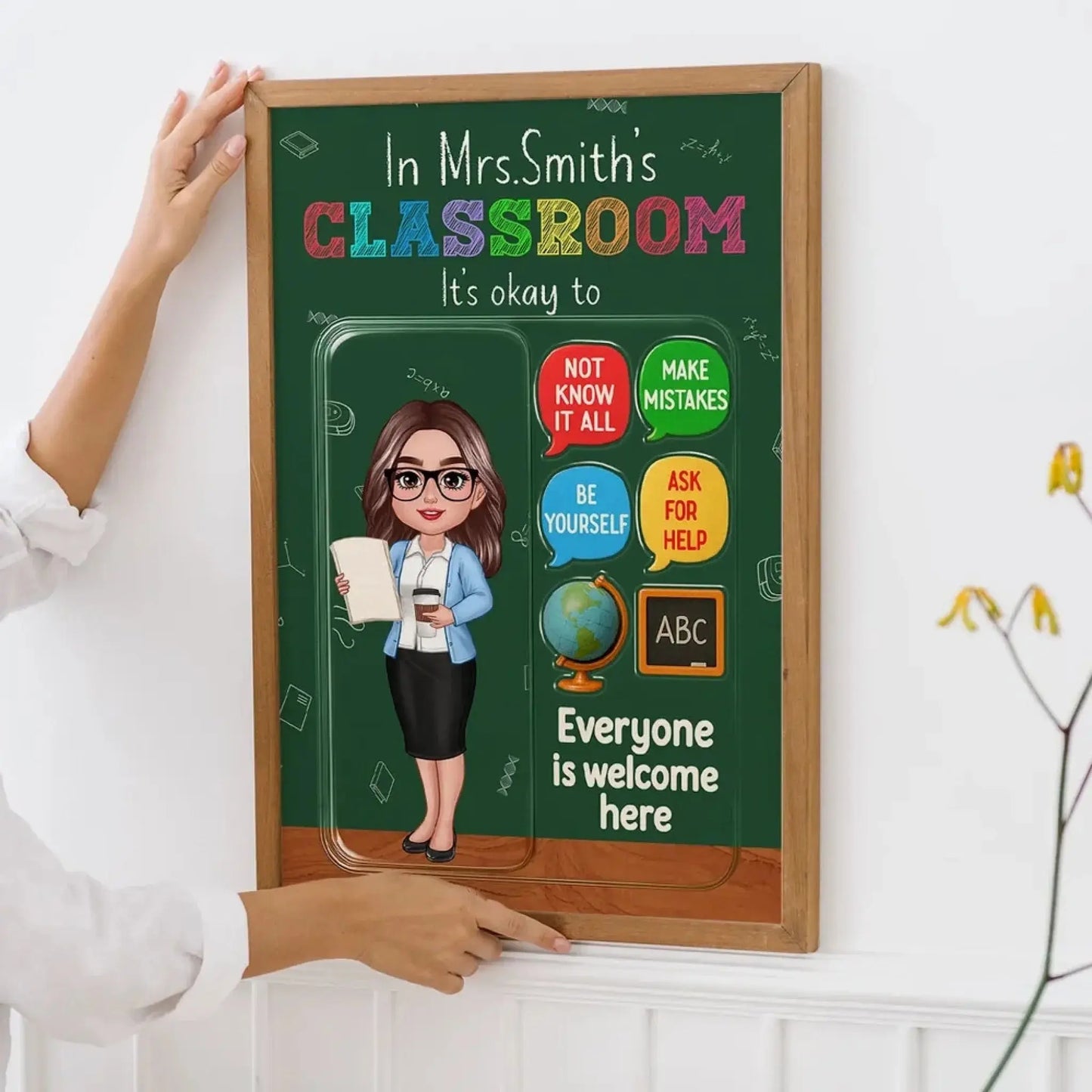 In This Classroom It’s Okay – 3D Effect Action Figure Personalized Teacher Poster, Custom Back To School Wall Art Gift for Teachers Ezcustomize