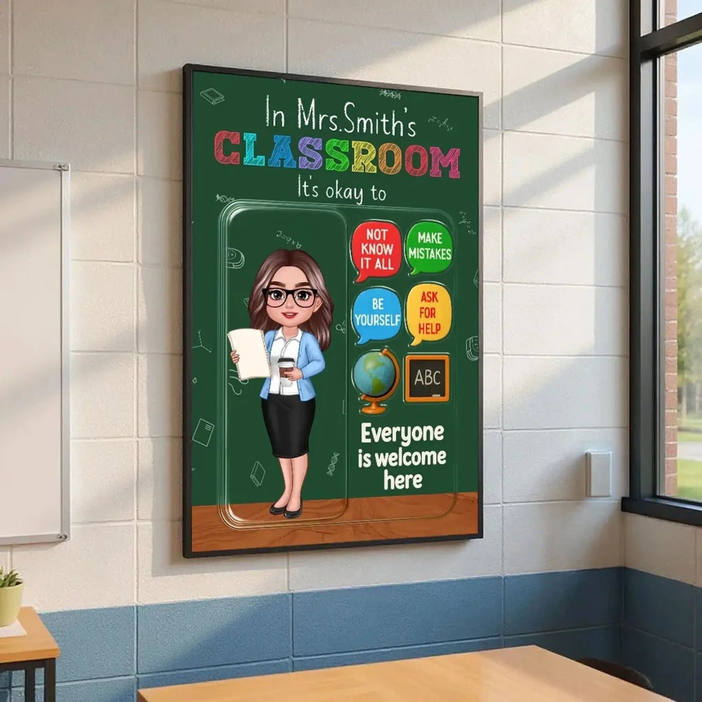 In This Classroom It’s Okay – 3D Effect Action Figure Personalized Teacher Poster, Custom Back To School Wall Art Gift for Teachers Ezcustomize