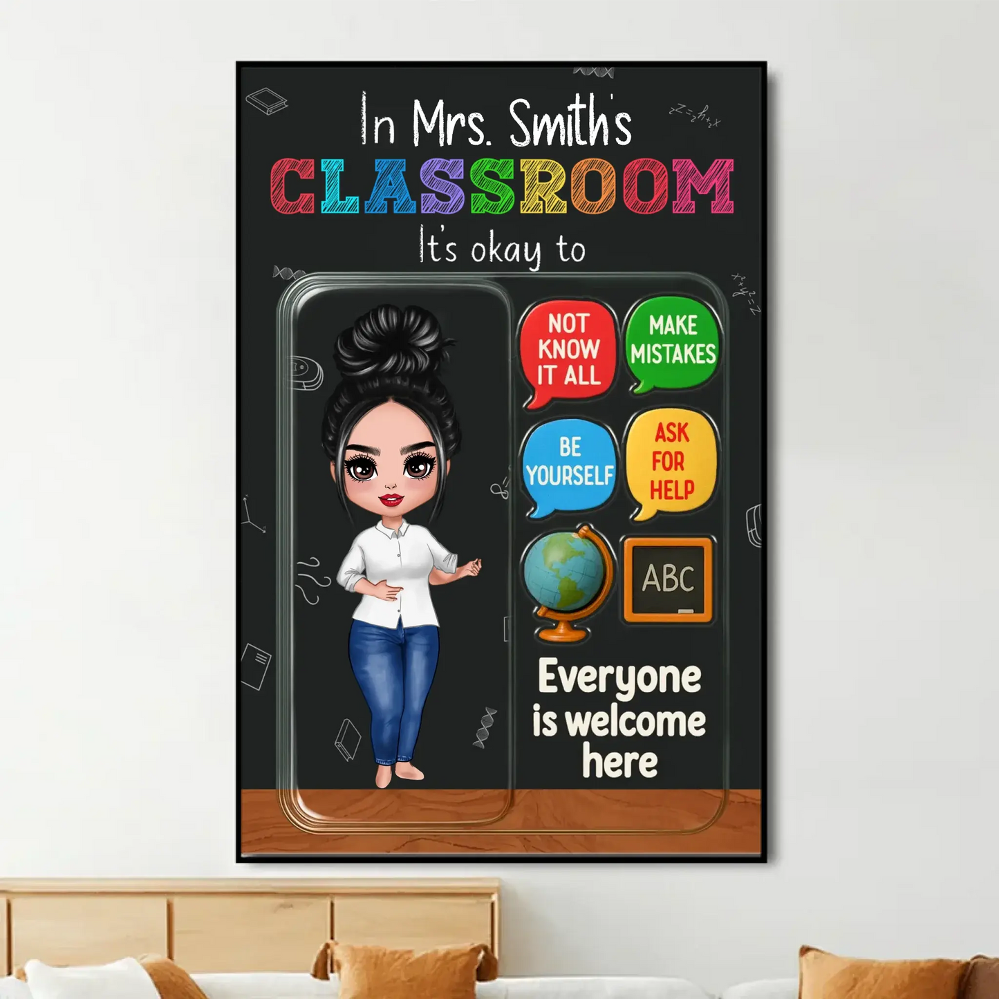 In This Classroom It’s Okay – 3D Effect Action Figure Personalized Teacher Poster, Custom Back To School Wall Art Gift for Teachers Ezcustomize