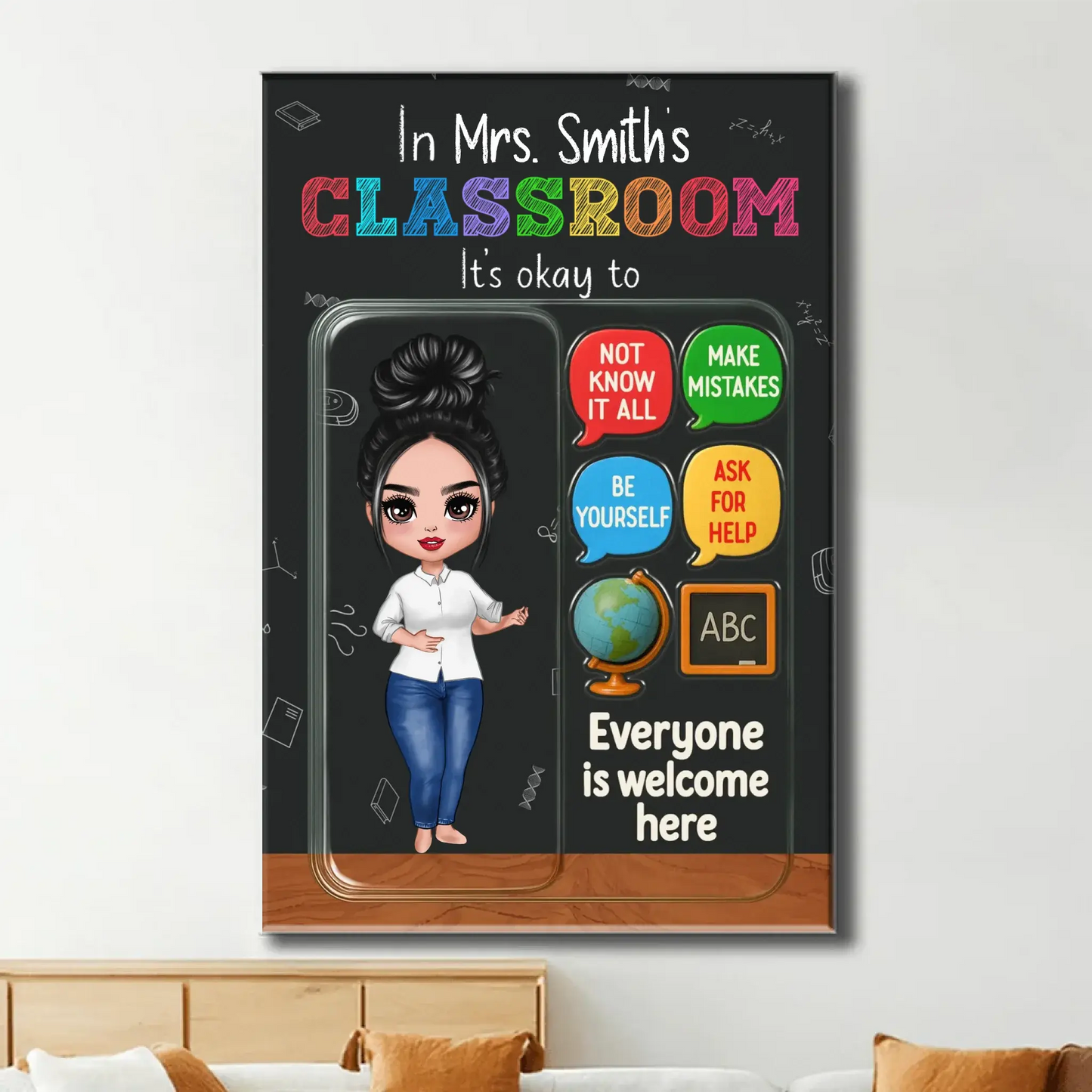 In This Classroom It’s Okay – 3D Effect Action Figure Personalized Teacher Poster, Custom Back To School Wall Art Gift for Teachers Ezcustomize