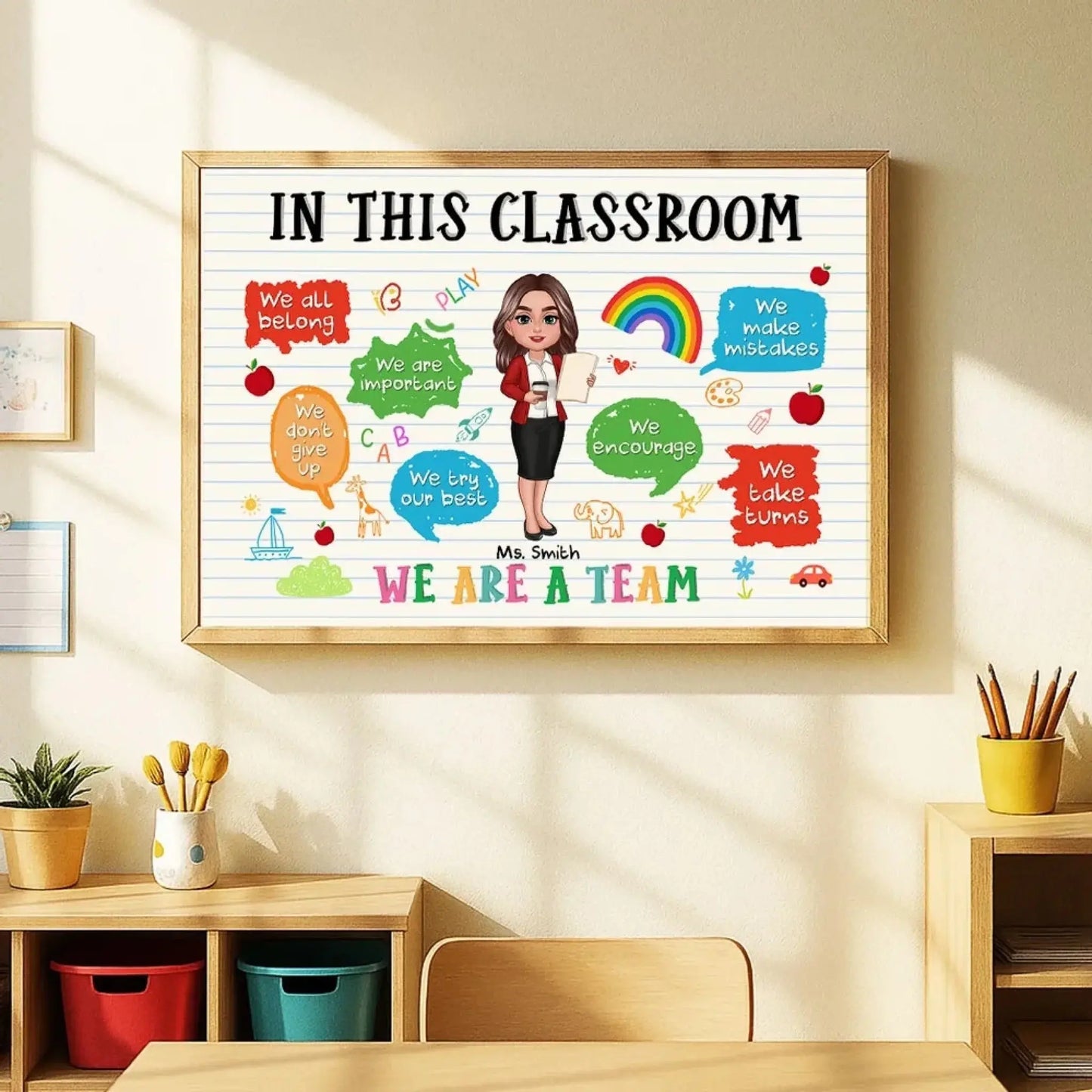 In This Classroom We Are A Team Personalized Teacher Poster – Custom Back To School Classroom Wall Art Gift for Teacher Ezcustomize