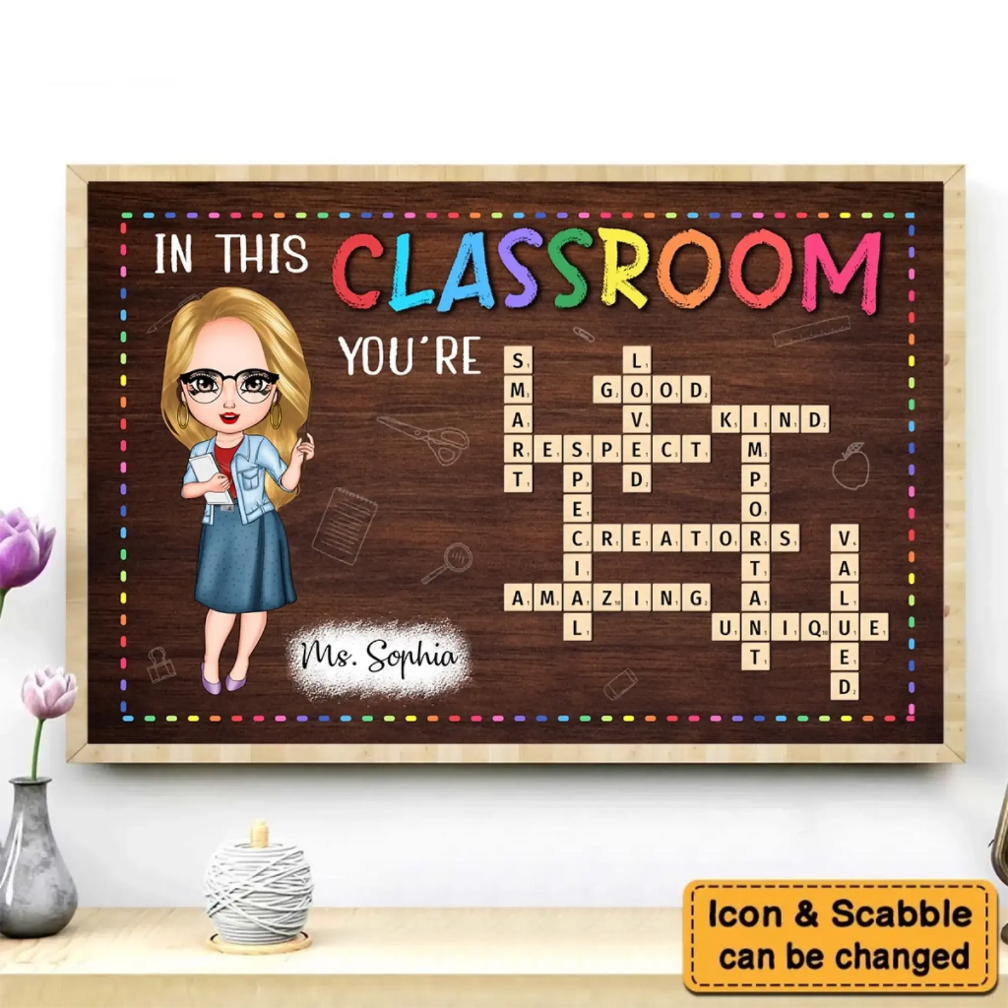 In This Classroom We Are a Team – Personalized Crossword Poster – Custom Classroom Decor Gift for Teachers, Back to School Sign Ezcustomize