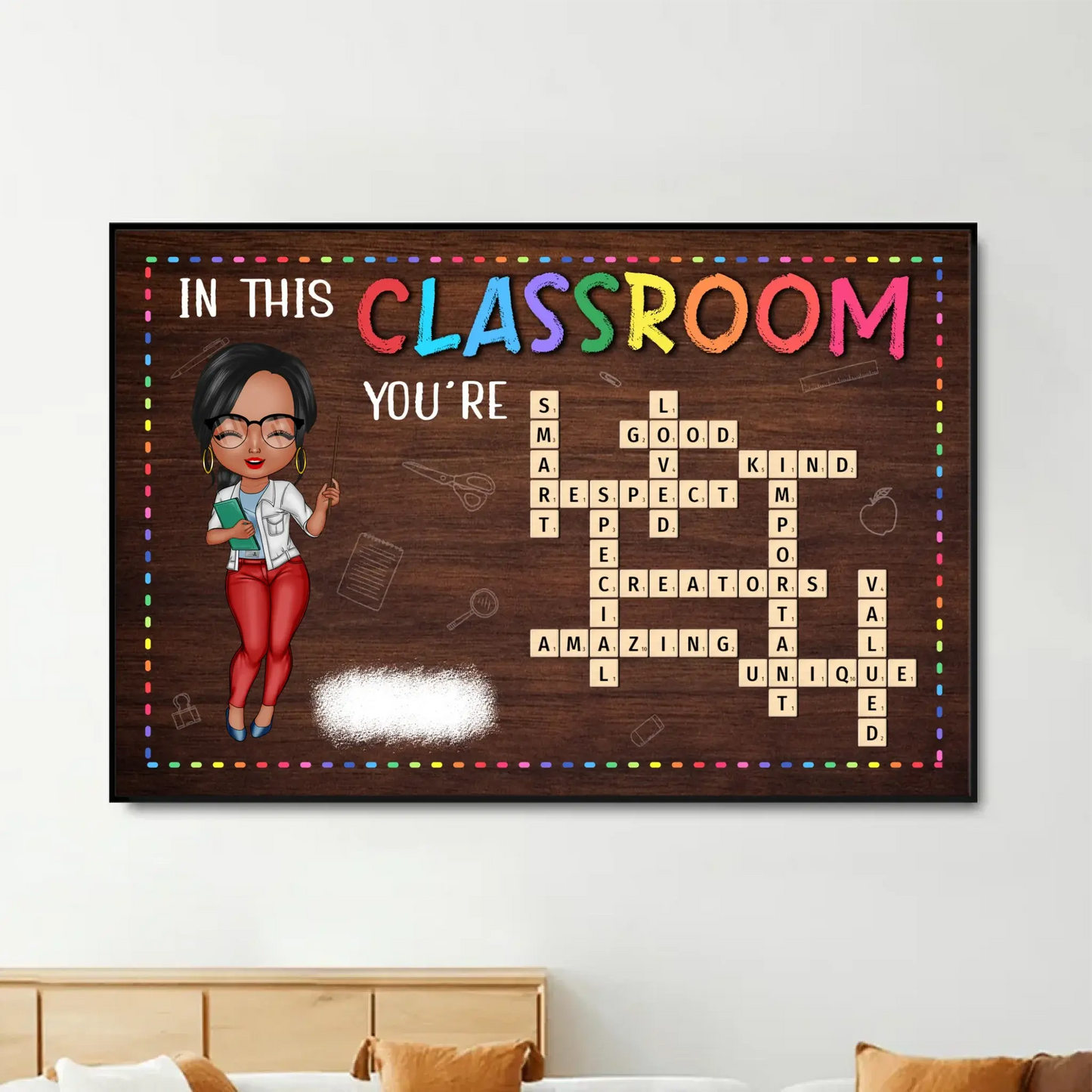 In This Classroom We Are a Team – Personalized Crossword Poster – Custom Classroom Decor Gift for Teachers, Back to School Sign Ezcustomize