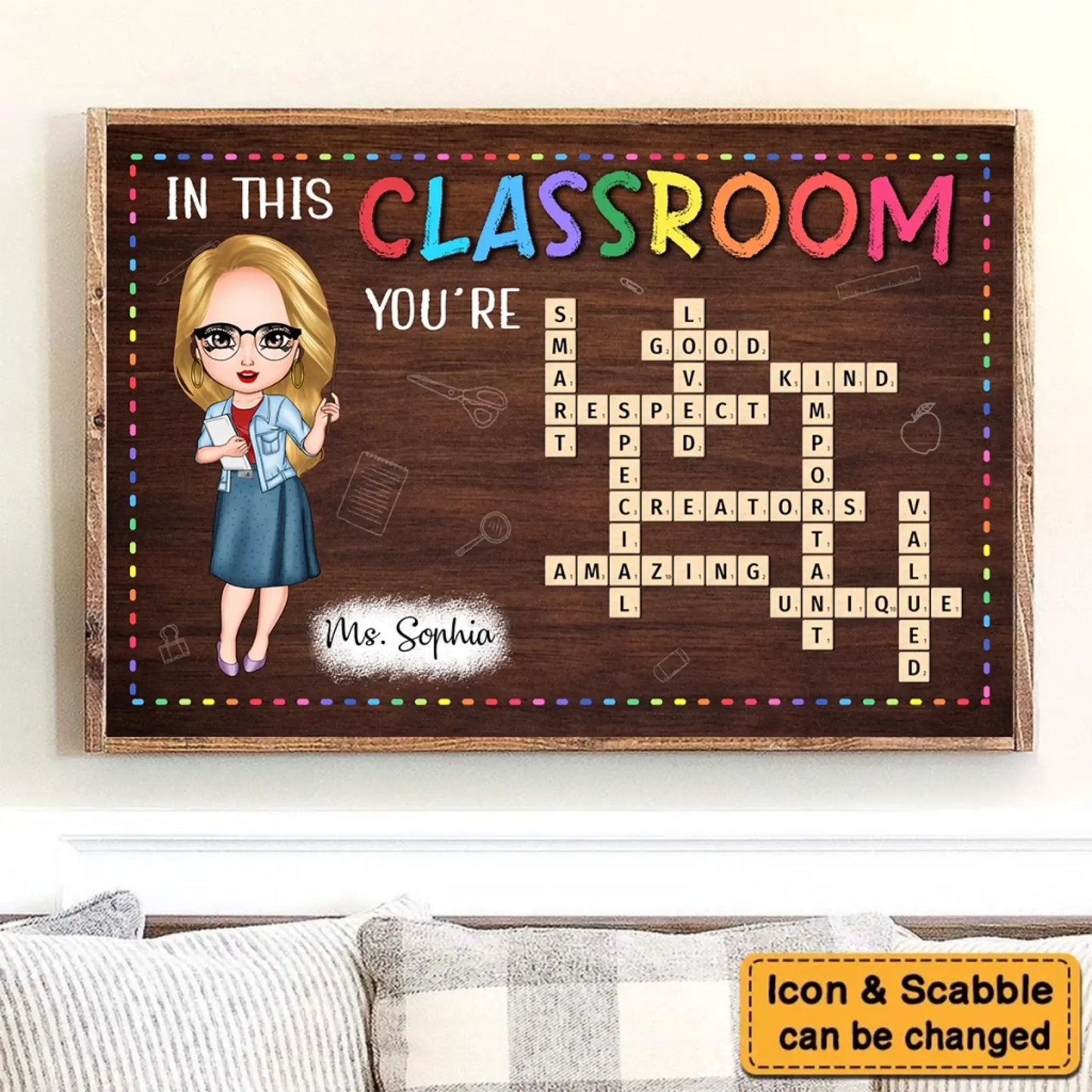 In This Classroom We Are a Team – Personalized Crossword Poster – Custom Classroom Decor Gift for Teachers, Back to School Sign Ezcustomize