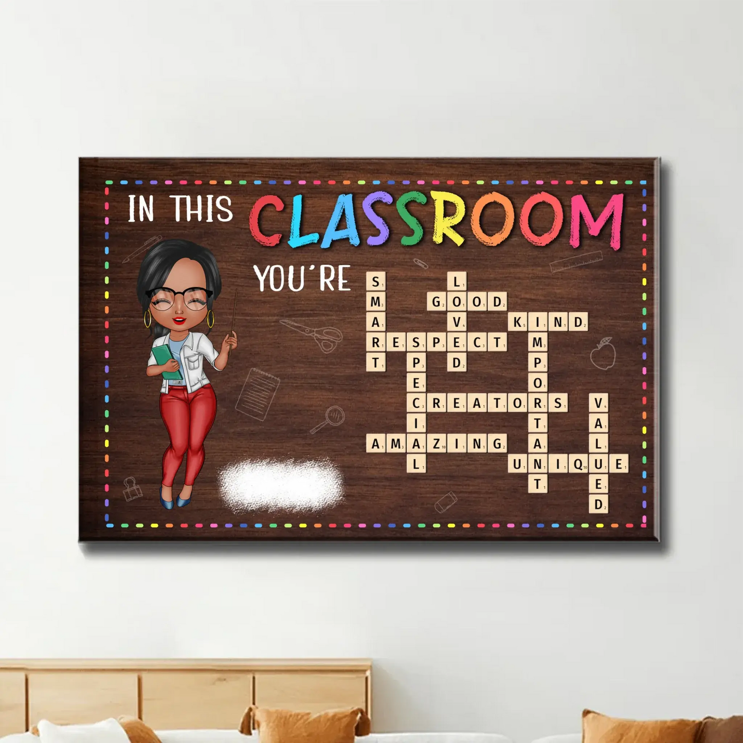 In This Classroom We Are a Team – Personalized Crossword Poster – Custom Classroom Decor Gift for Teachers, Back to School Sign Ezcustomize