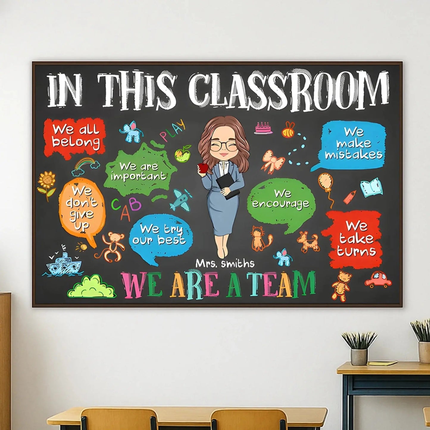 In This Classroom We Are a Team – Personalized Teacher Poster, Back to School Gift for Classroom Decoration Ezcustomize