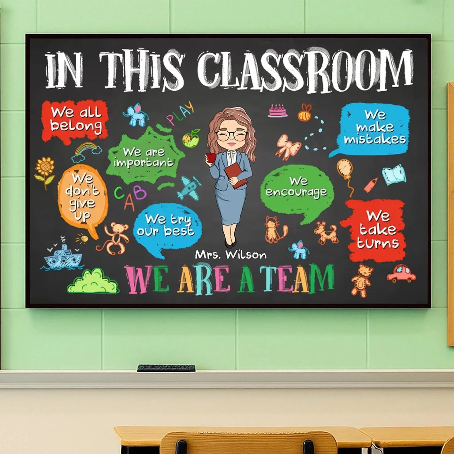 In This Classroom We Are a Team – Personalized Teacher Poster, Back to School Gift for Classroom Decoration Ezcustomize