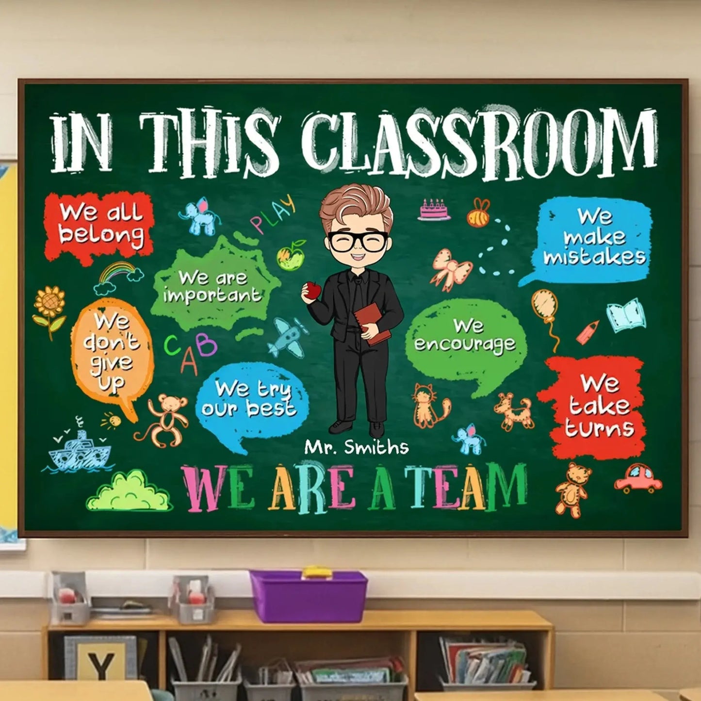 In This Classroom We Are a Team – Personalized Teacher Poster, Back to School Gift for Classroom Decoration Ezcustomize