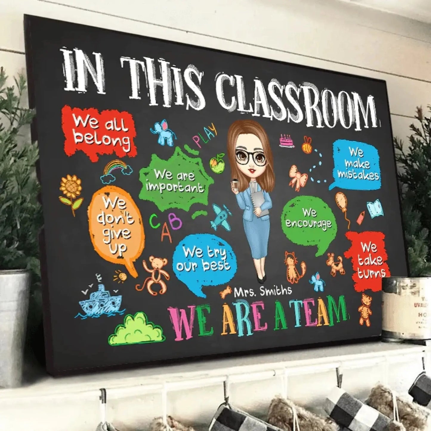 In This Classroom We Are a Team – Personalized Teacher Poster, Back to School Gift for Classroom Decoration Ezcustomize