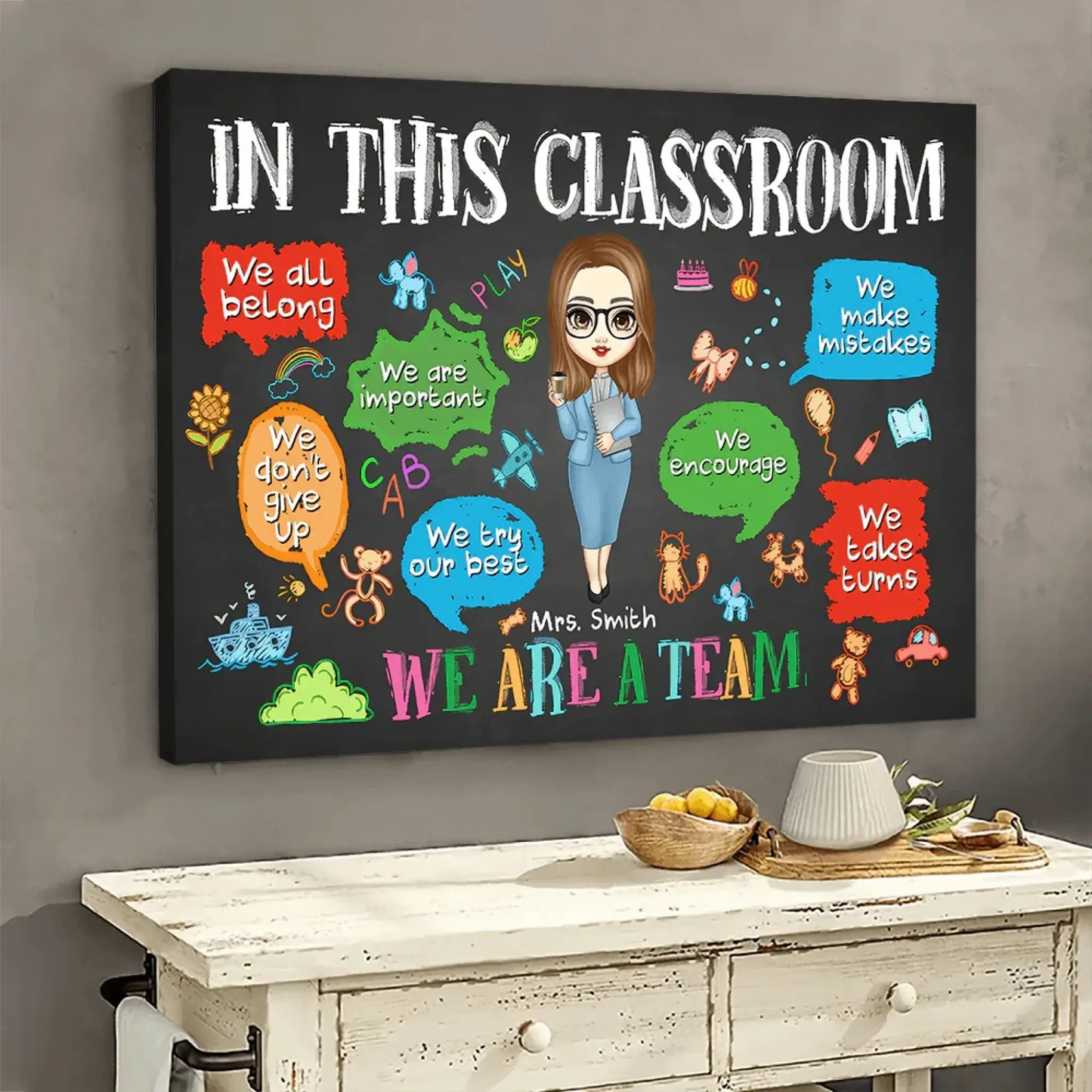 In This Classroom We Are a Team – Personalized Teacher Poster, Back to School Gift for Classroom Decoration Ezcustomize