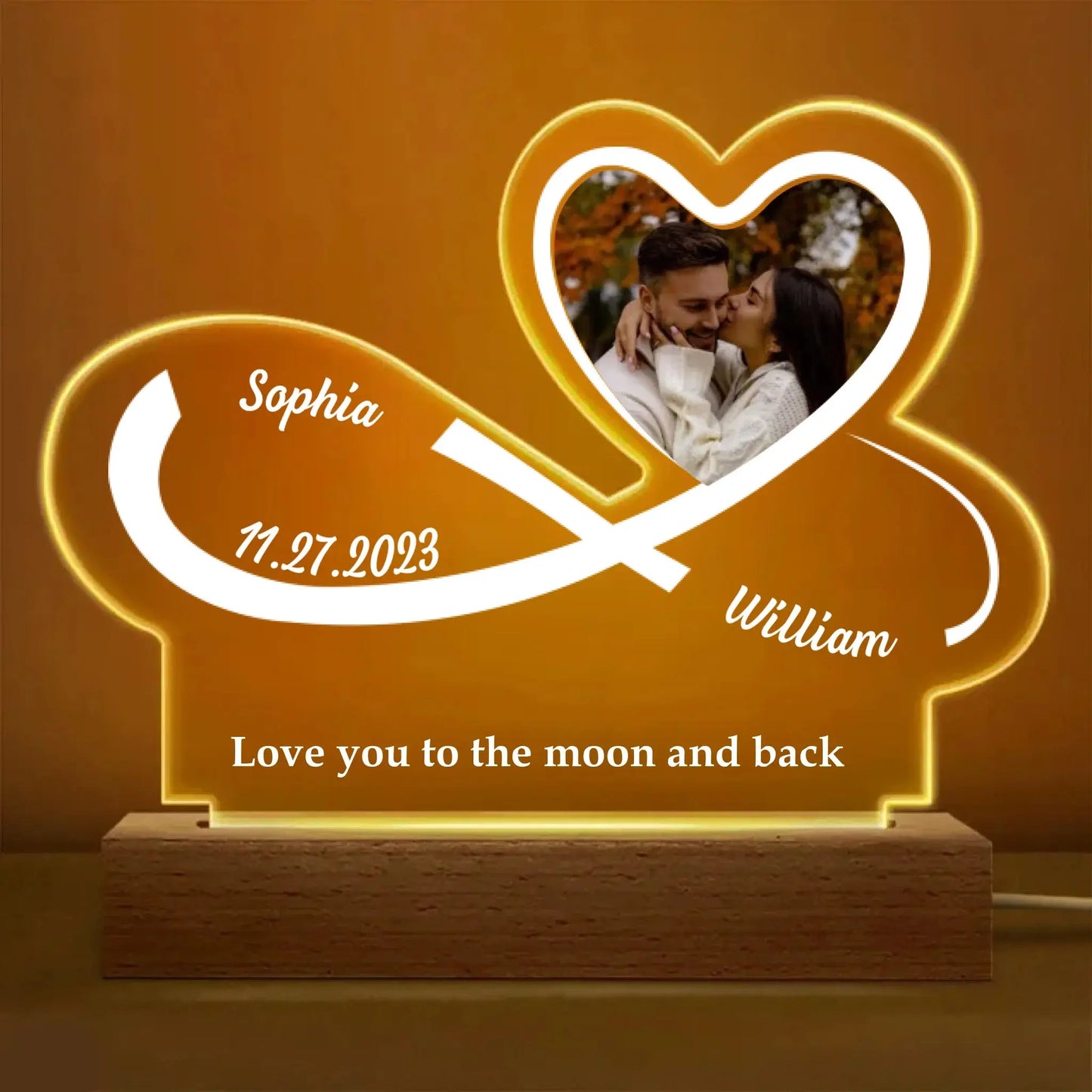 Infinity Heart Custom Photo LED Light – Personalized Acrylic Lamp with Names, Date & Picture, Gift for Couples, Anniversary or Valentine’s Day Ezcustomize