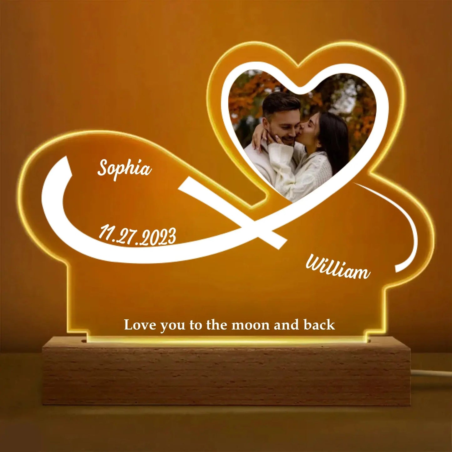 Infinity Heart Custom Photo LED Light – Personalized Acrylic Lamp with Names, Date & Picture, Gift for Couples, Anniversary or Valentine’s Day Ezcustomize