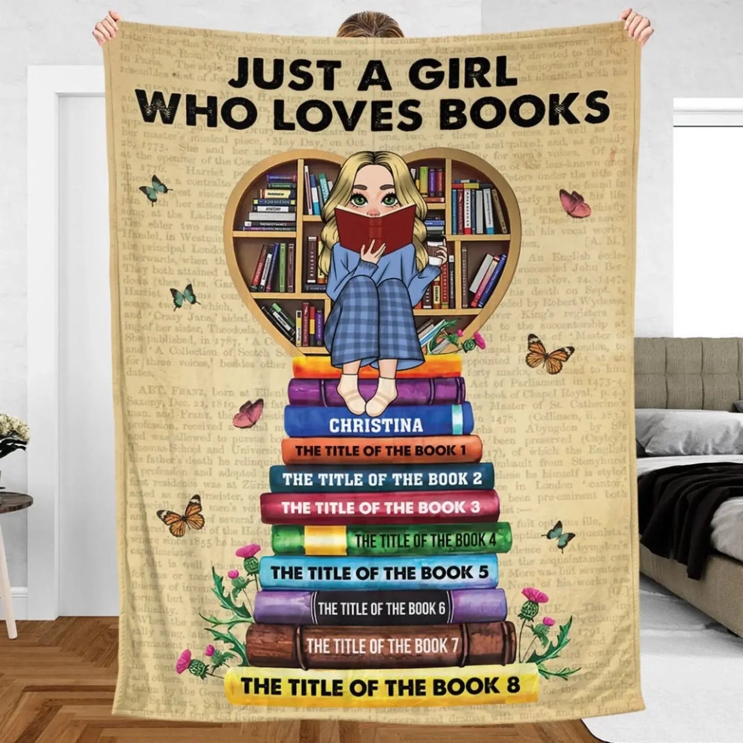 Just A Girl/Boy Who Loves Books With Book Titles - Personalized Blanket Ezcustomize