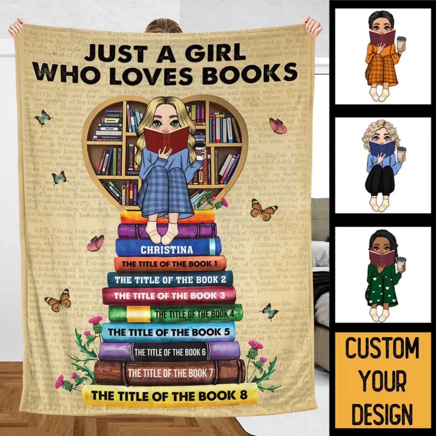 Just A Girl/Boy Who Loves Books With Book Titles - Personalized Blanket Ezcustomize