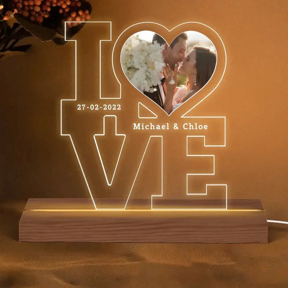 LOVE Letters Custom Photo LED Light – Personalized Acrylic Lamp with Names, Date & Picture, Romantic Gift for Couples, Anniversary or Valentine’s Day Ezcustomize