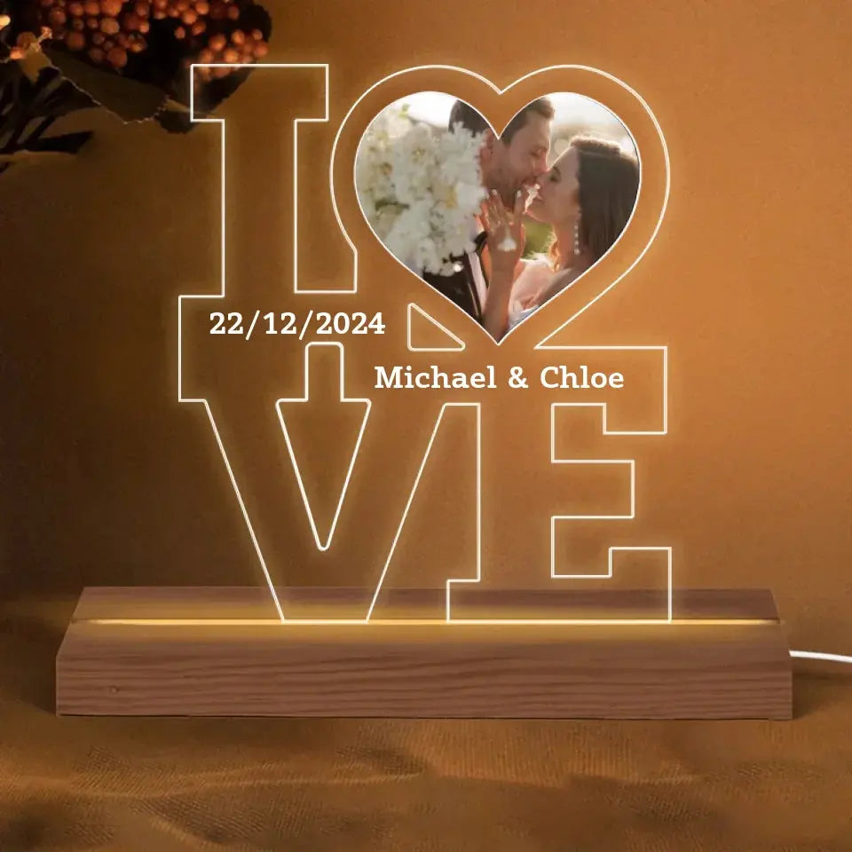 LOVE Letters Custom Photo LED Light – Personalized Acrylic Lamp with Names, Date & Picture, Romantic Gift for Couples, Anniversary or Valentine’s Day Ezcustomize