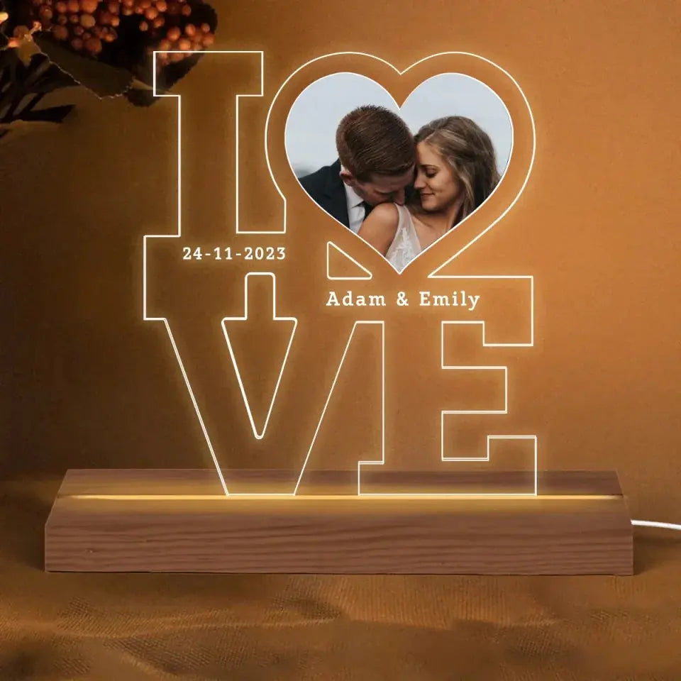 LOVE Letters Custom Photo LED Light – Personalized Acrylic Lamp with Names, Date & Picture, Romantic Gift for Couples, Anniversary or Valentine’s Day Ezcustomize