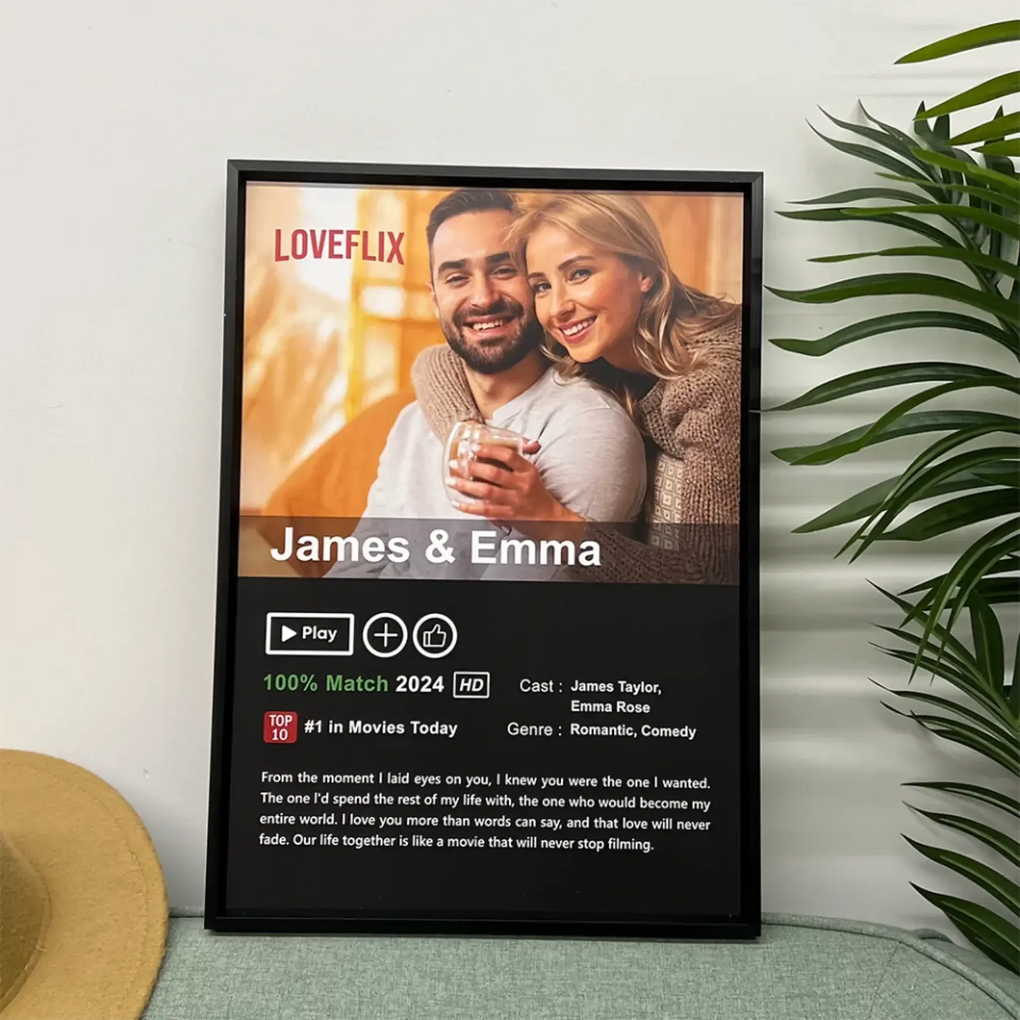 LOVEFLIX Custom Movie Poster – Personalized Photo Canvas or Poster, Couple Gift for Anniversary, Valentine's Day, or Just Because Ezcustomize