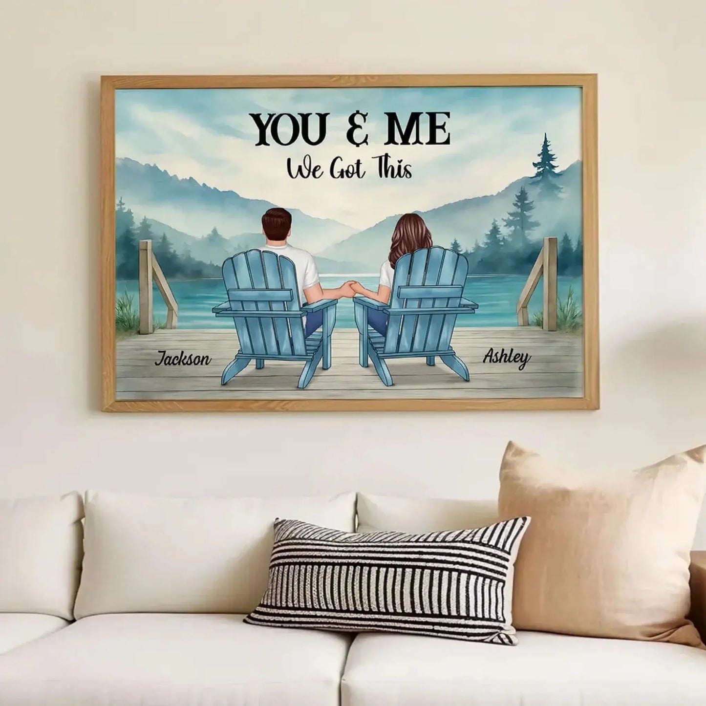 Lakeside Mountain Landscape Couple Back View – Personalized Poster – Romantic Anniversary Gift for Him or Her Ezcustomize