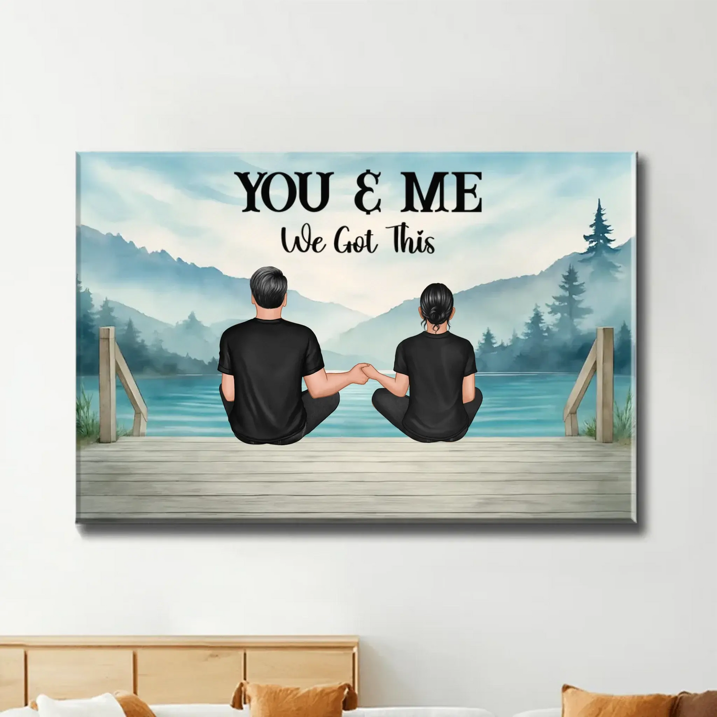 Lakeside Mountain Landscape Couple Back View – Personalized Poster – Romantic Anniversary Gift for Him or Her Ezcustomize