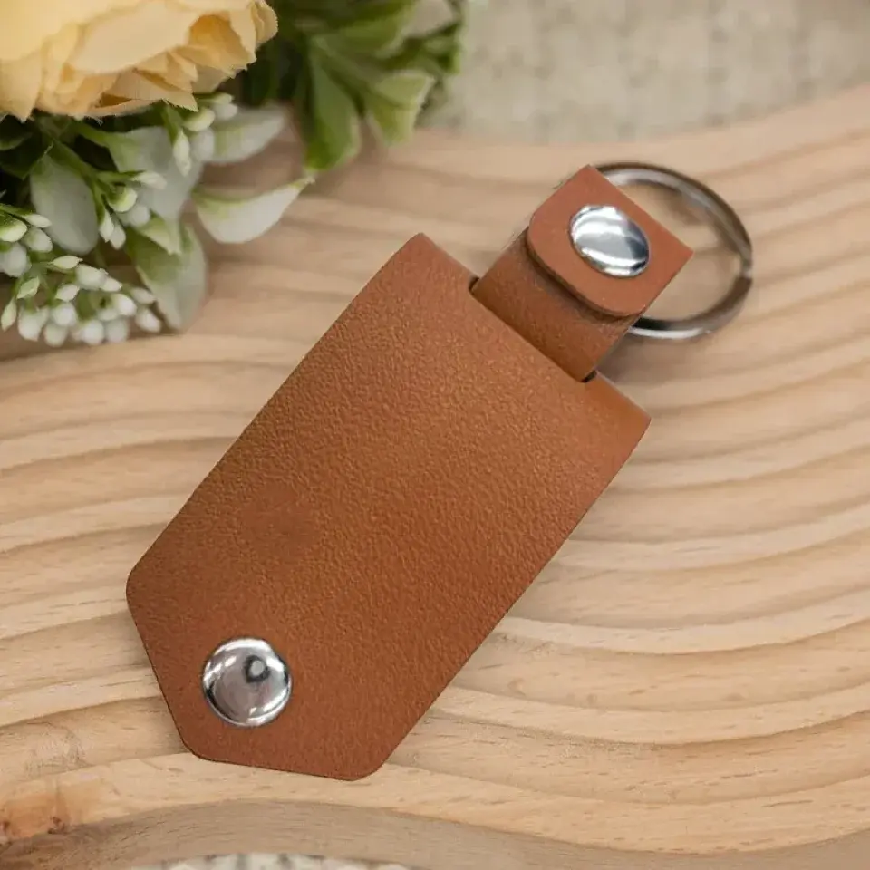 Leather Keychain with Photo and Text - Personalized Keychain for Him - Anniversary Gift Ezcustomize