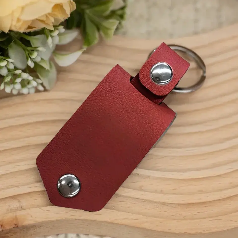 Leather Keychain with Photo and Text - Personalized Keychain for Him - Anniversary Gift Ezcustomize