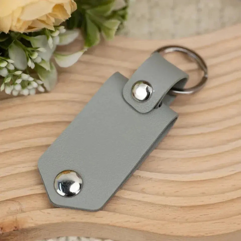 Leather Keychain with Photo and Text - Personalized Keychain for Him - Anniversary Gift Ezcustomize