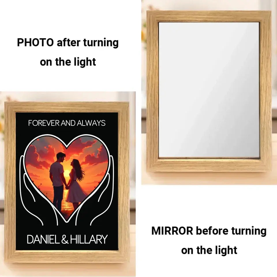 Light Painting Mirror For Couple - Personalized Photo LED Light Painting Mirror - Anniversary Gifts For Her, Him Ezcustomize