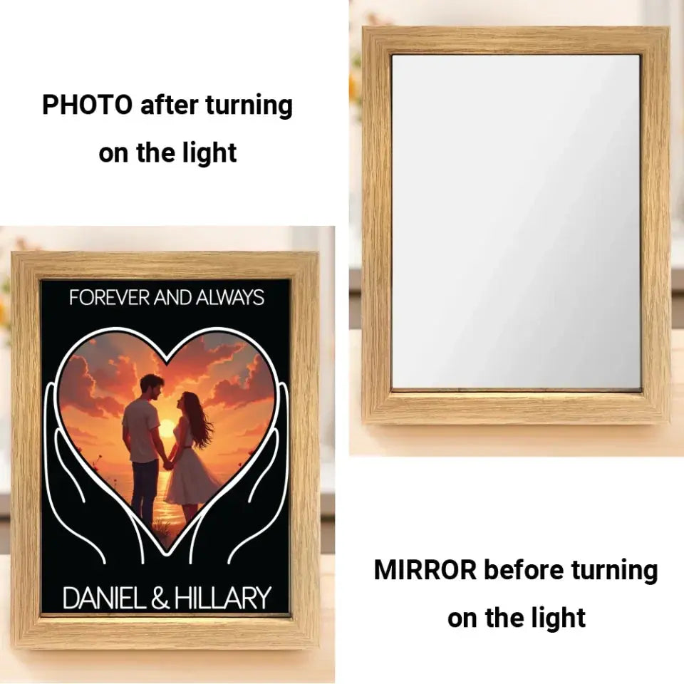 Light Painting Mirror For Couple - Personalized Photo LED Light Painting Mirror - Anniversary Gifts For Her, Him Ezcustomize