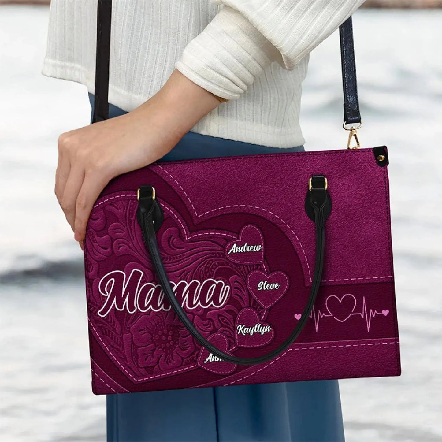 Little Sweethearts - Personalized Custom Leather Bag, Gift for Mom, Wife, or Grandma | Birthday, Mother's Day or Any Occasion Ezcustomize