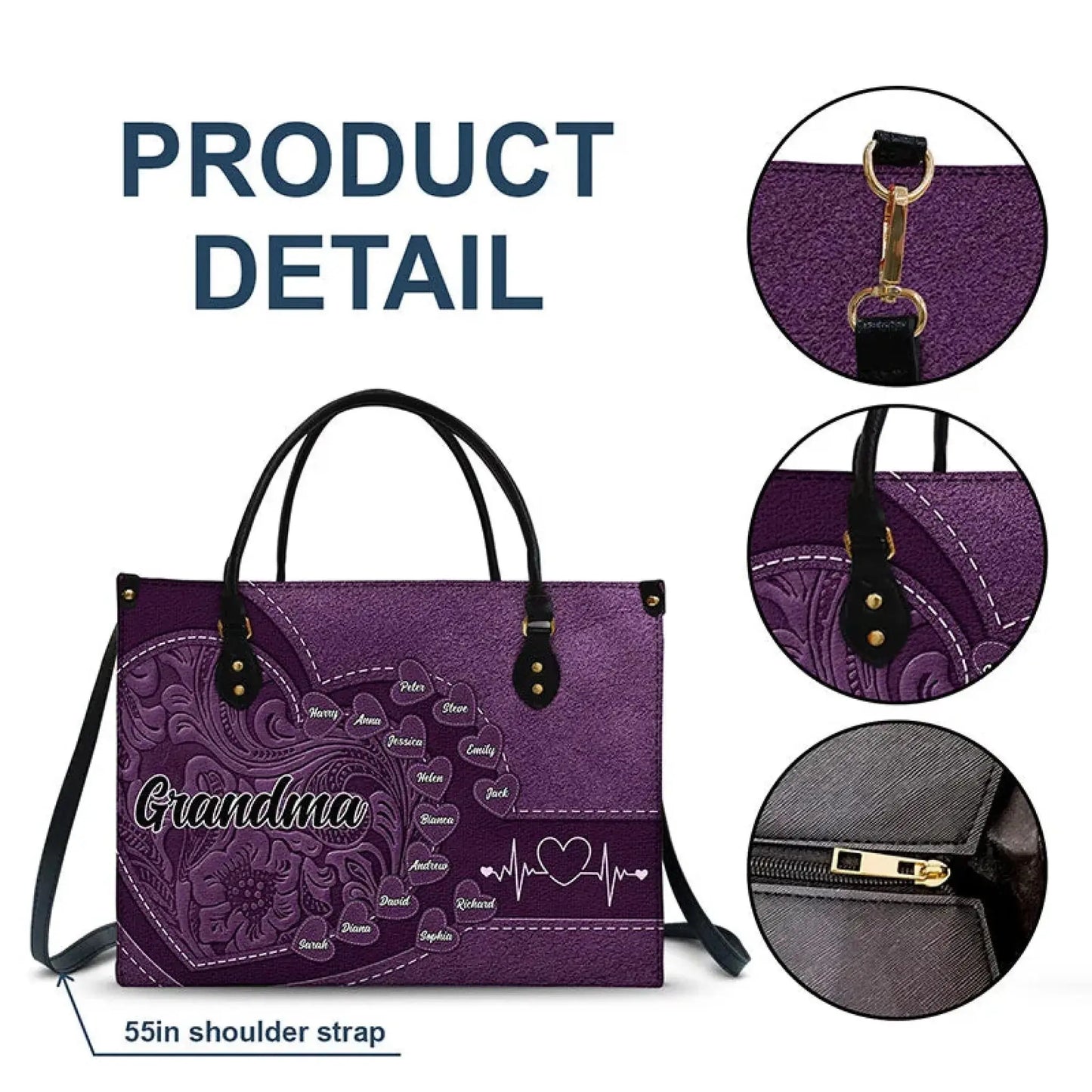 Little Sweethearts - Personalized Custom Leather Bag, Gift for Mom, Wife, or Grandma | Birthday, Mother's Day or Any Occasion Ezcustomize