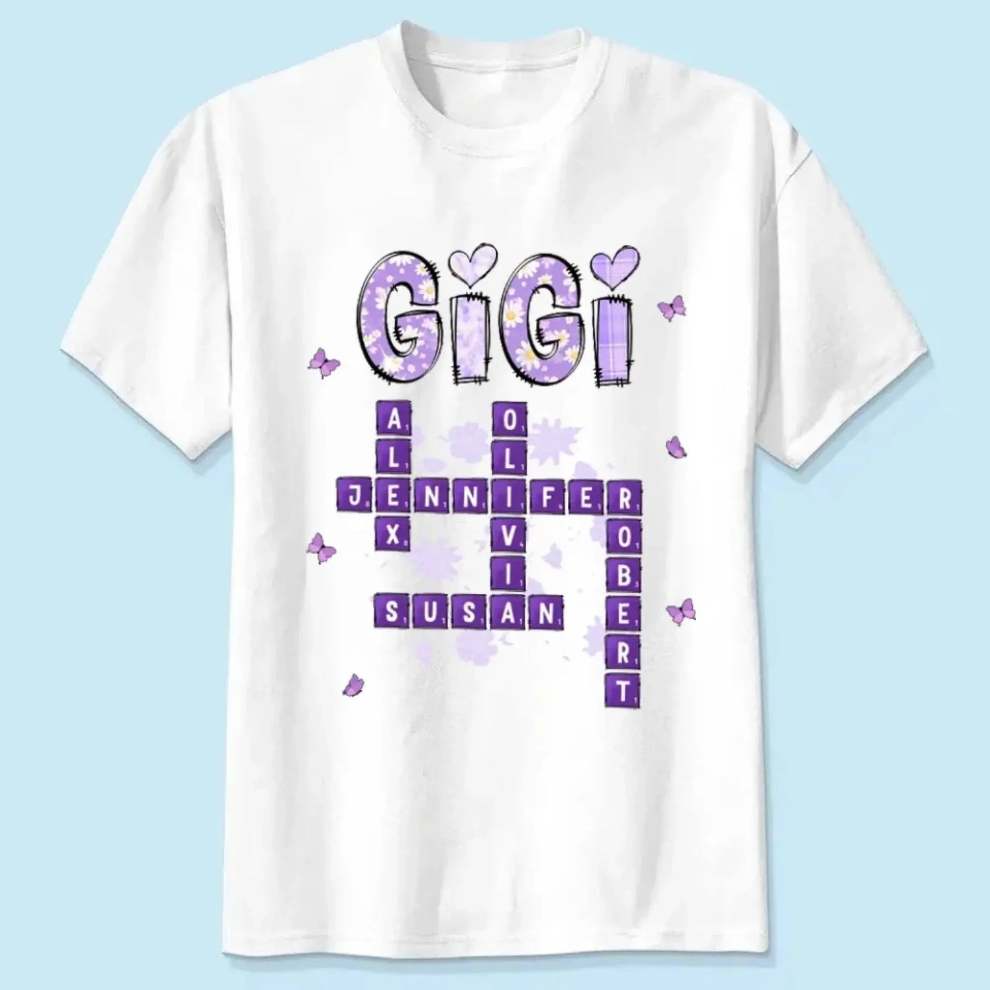 Love Being Grandma Crossword Shirt – Personalized T-Shirt – Custom Gift with Grandkids’ Names for Grandma, Nana, or Mimi Ezcustomize