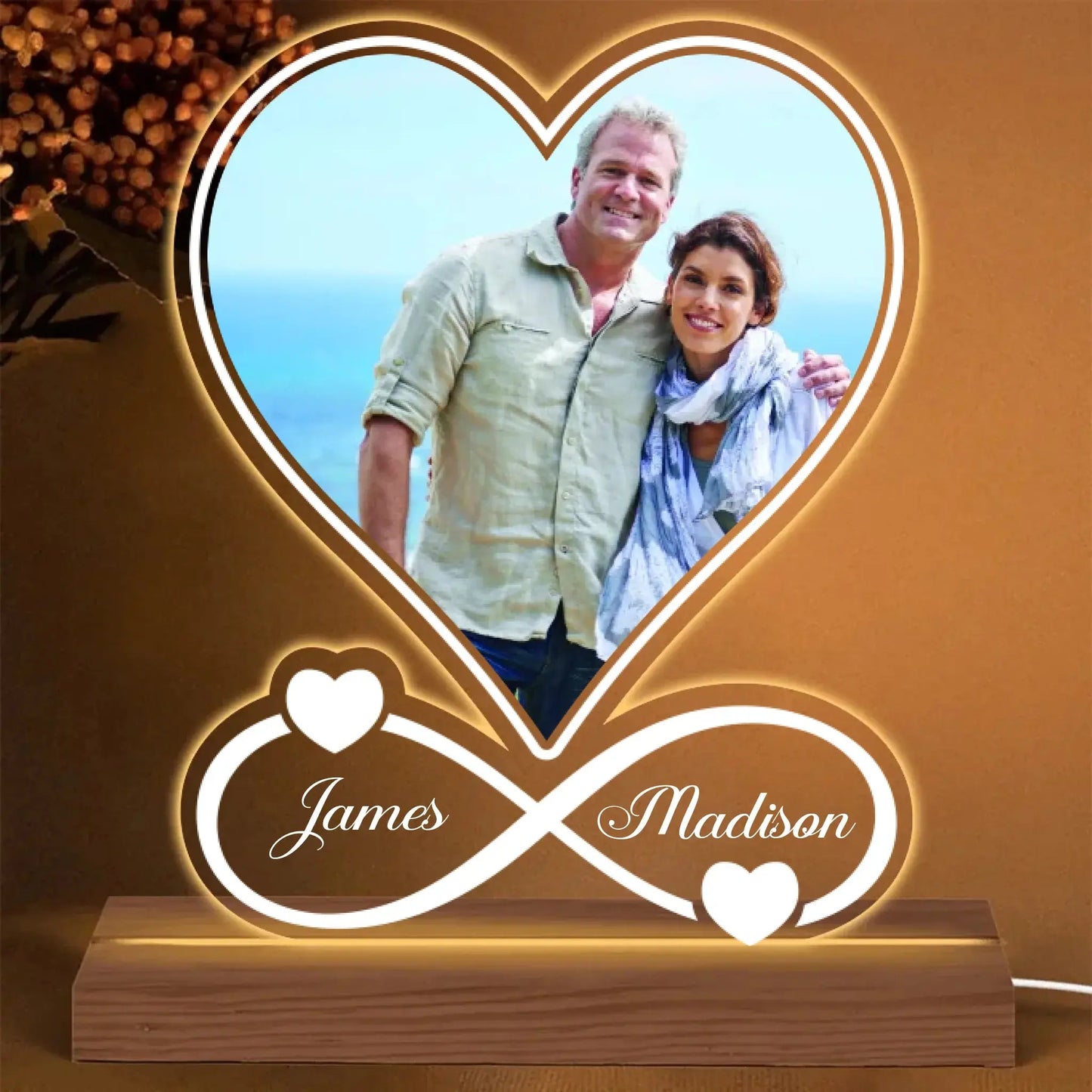 Love Photo - Personalized Custom 3D LED Light Wooden Base - Valentine's Day, Anniversary Gift For Couple, Husband, Wife, Boyfriend, Girlfriend Ezcustomize