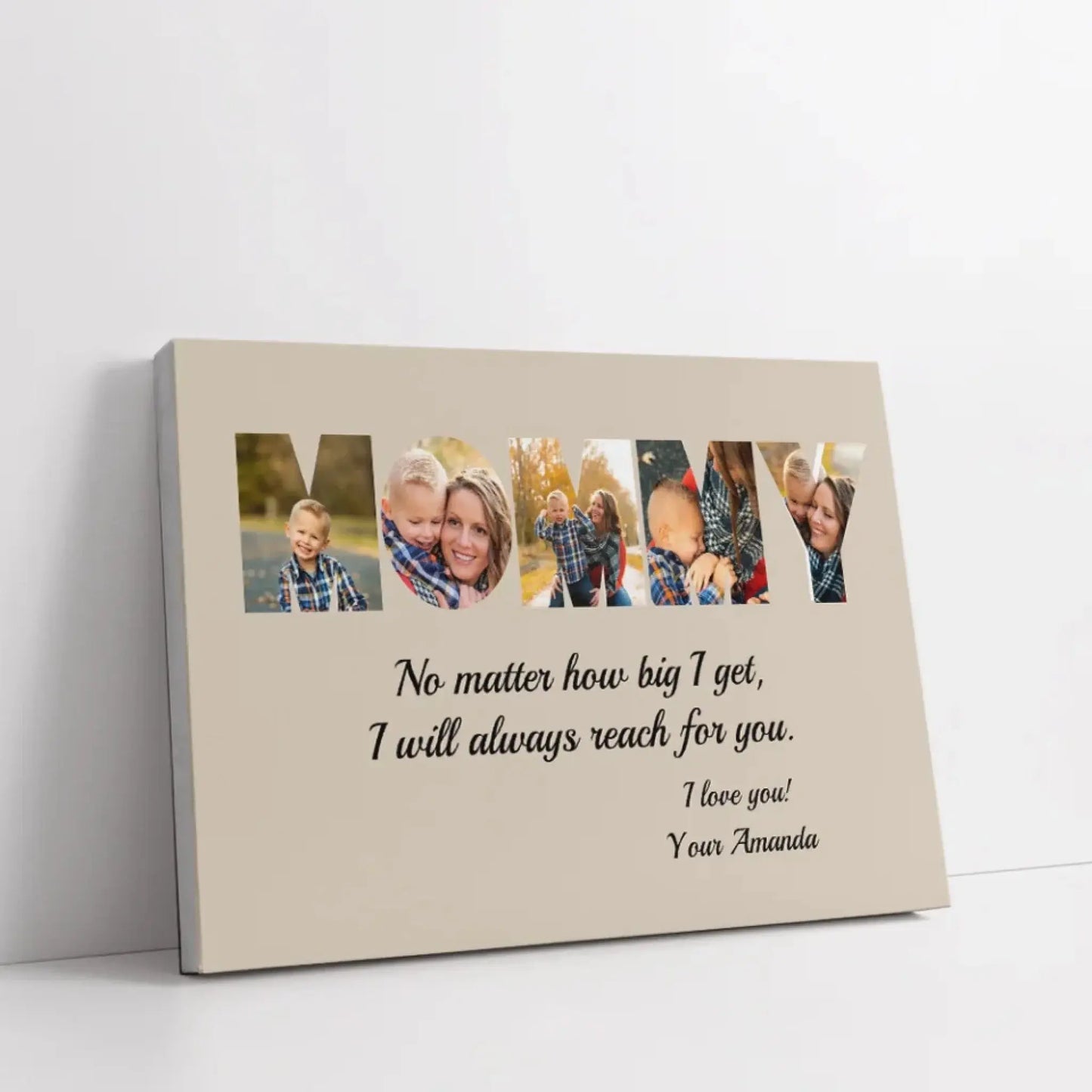 MOM – I Will Always Reach for You Custom Photo Canvas, Personalized Gift for Mom from Kids, Mother’s Day, Birthday, or Christmas Present Ezcustomize