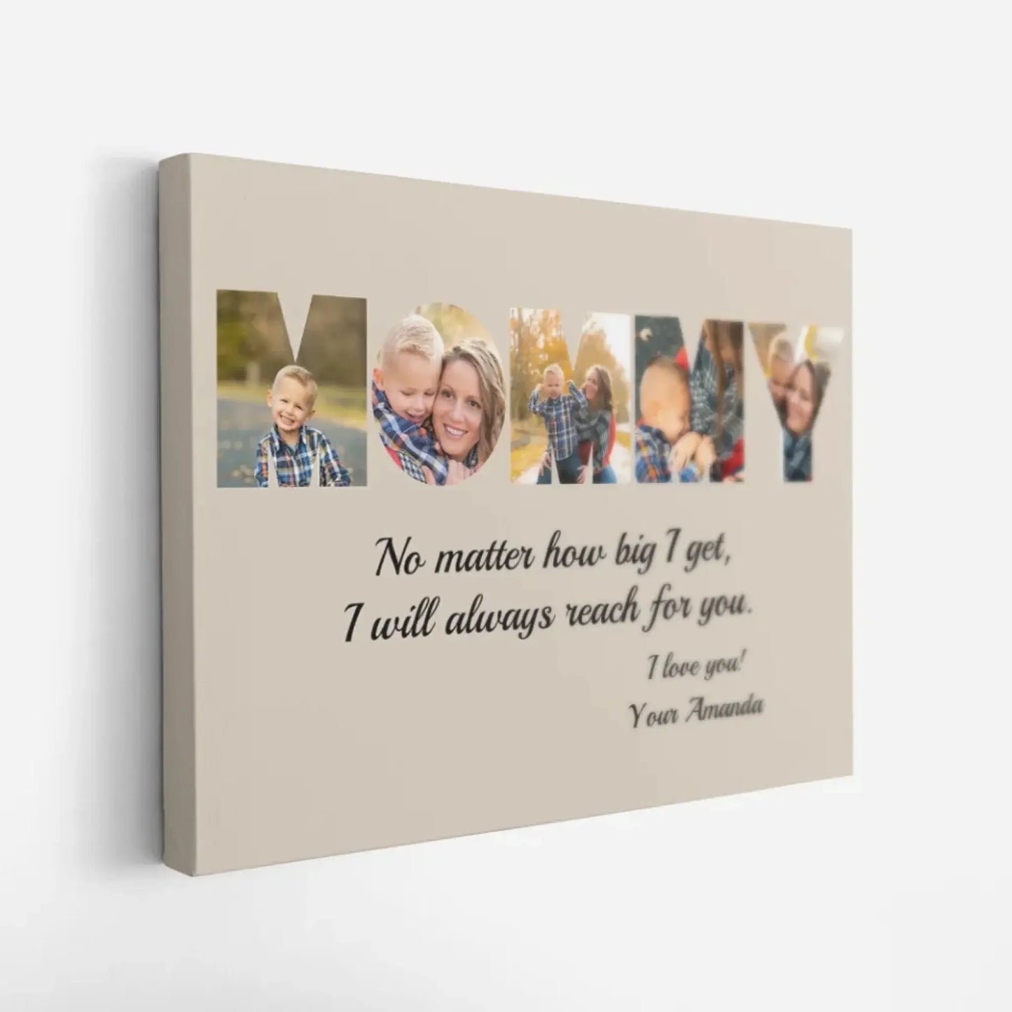 MOM – I Will Always Reach for You Custom Photo Canvas, Personalized Gift for Mom from Kids, Mother’s Day, Birthday, or Christmas Present Ezcustomize
