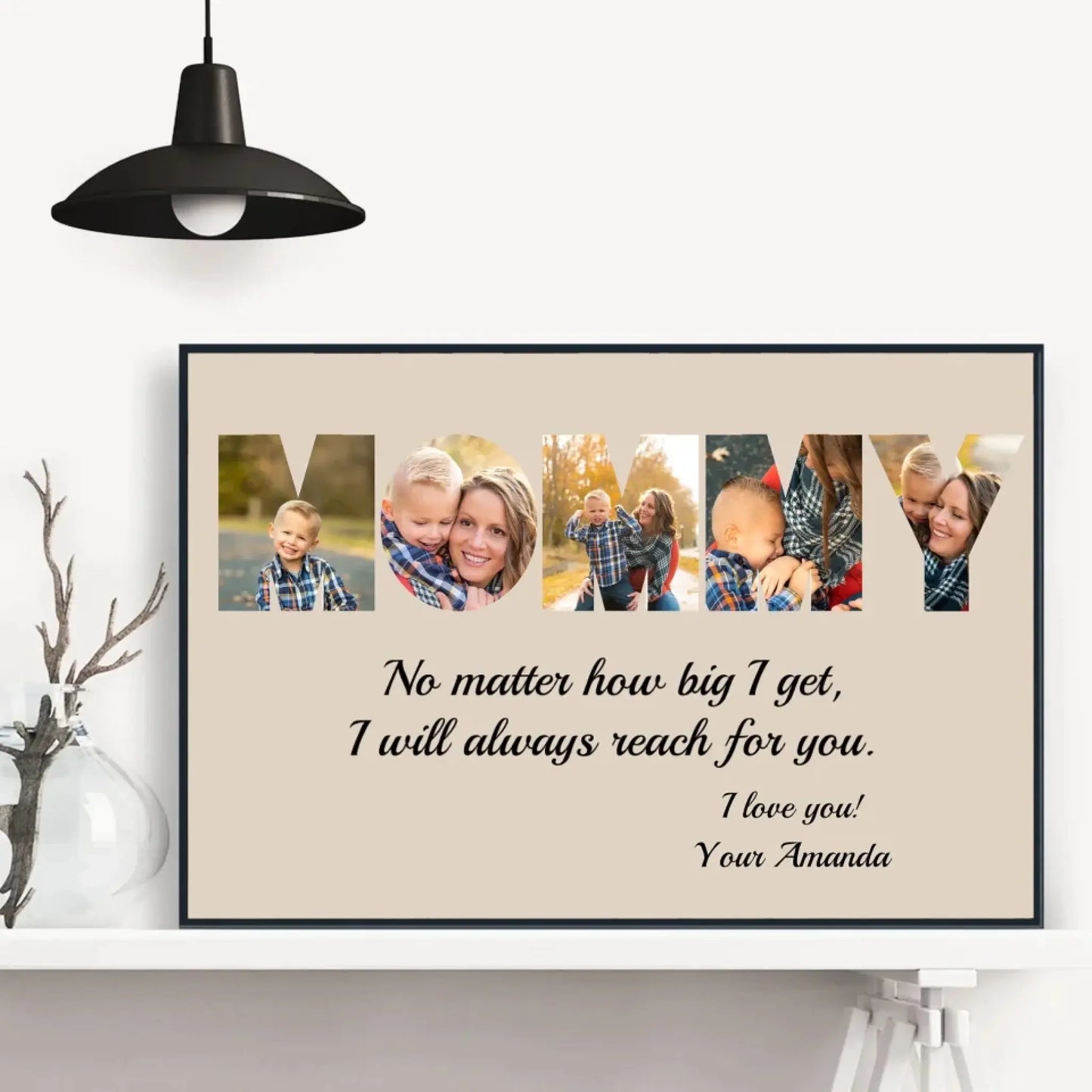 MOM – I Will Always Reach for You Custom Photo Canvas, Personalized Gift for Mom from Kids, Mother’s Day, Birthday, or Christmas Present Ezcustomize