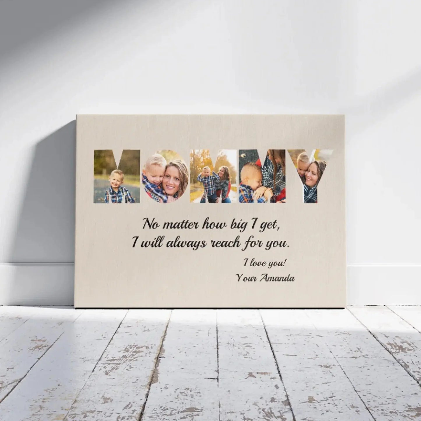 MOM – I Will Always Reach for You Custom Photo Canvas, Personalized Gift for Mom from Kids, Mother’s Day, Birthday, or Christmas Present Ezcustomize